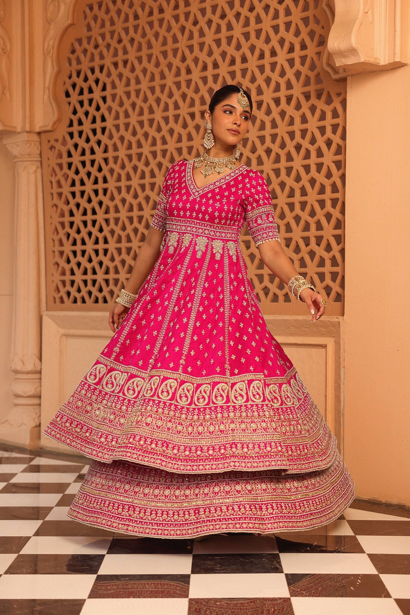 Naila - Hotpink Anarkali with  Lehenga and Dupatta