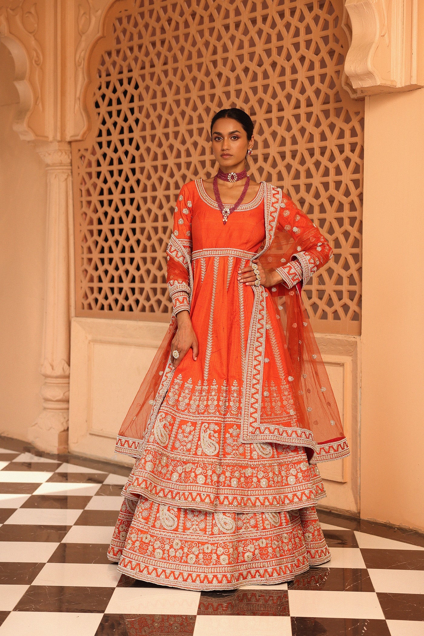 Sara Kukreja In Mariyah - Orange Anarkali with  Lehenga and Dupatta