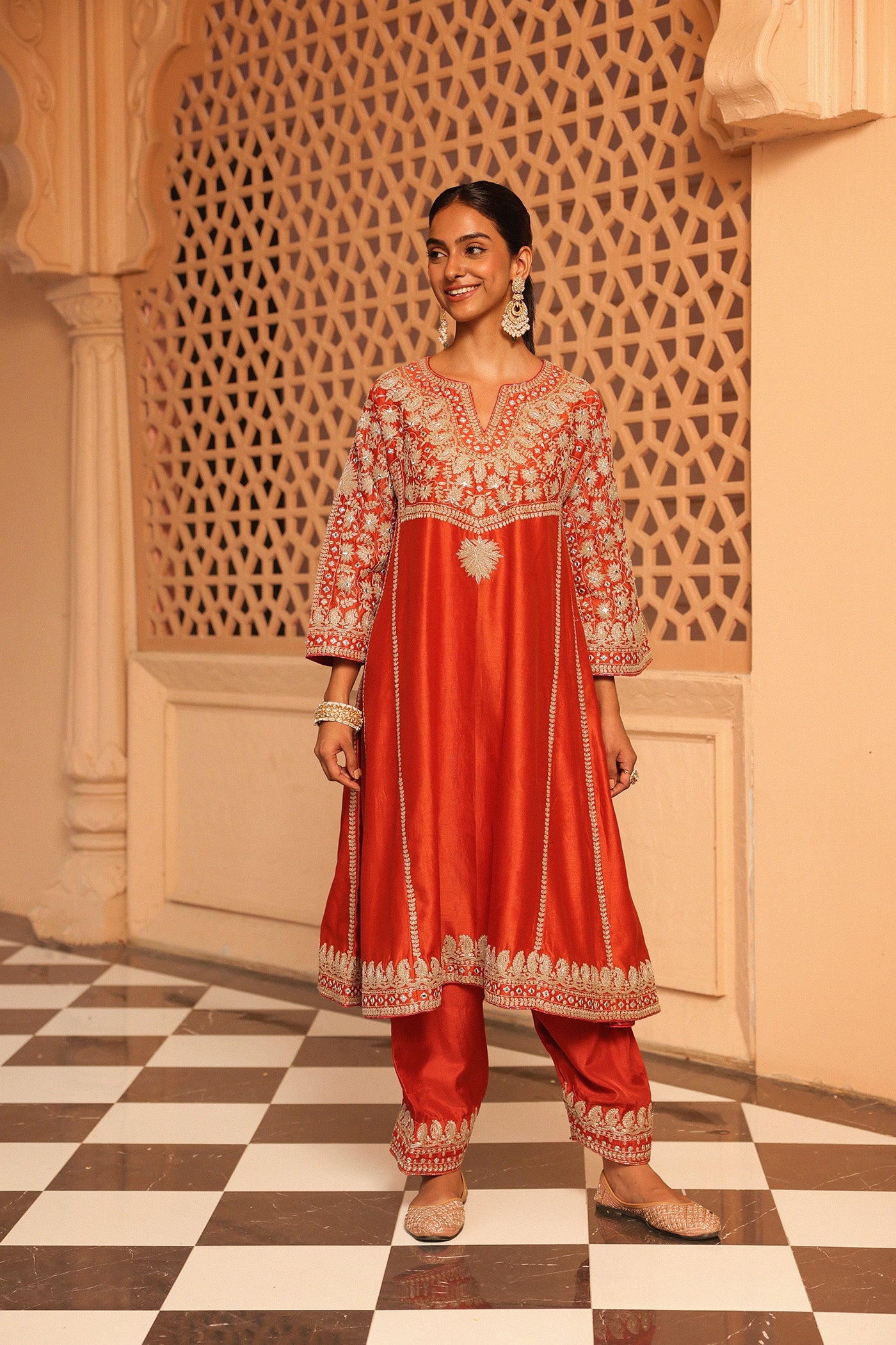 Aiman - Short Knee Length Choga with Salwar and Khada Dupatta