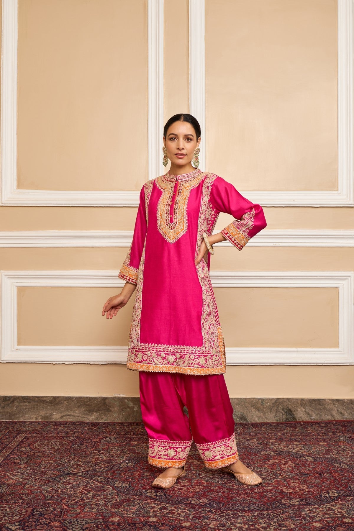 NAAYAAB - HOTPINK SHORT KURTA WITH SALWAR AND DUPATTA (LXRTS)