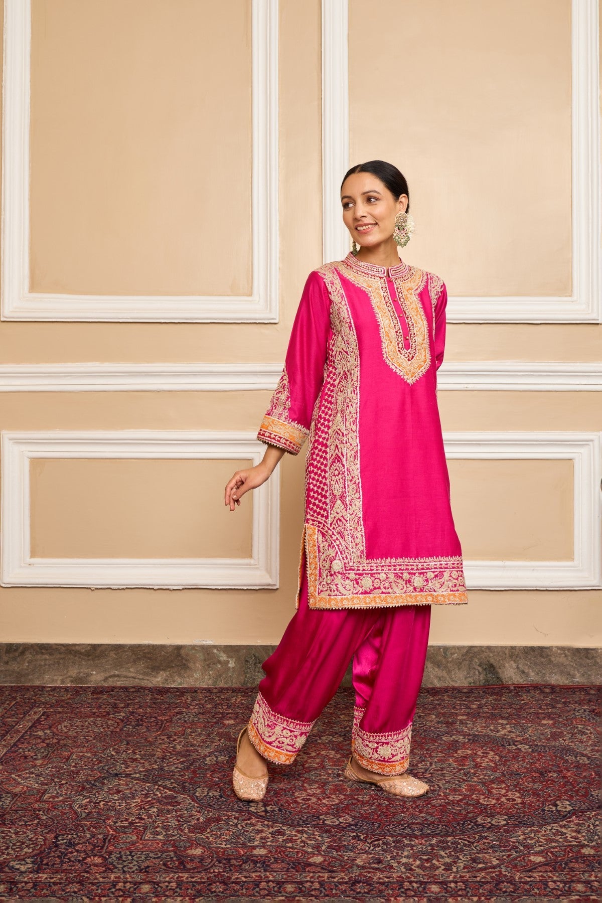 NAAYAAB - HOTPINK SHORT KURTA WITH SALWAR AND DUPATTA (LXRTS)