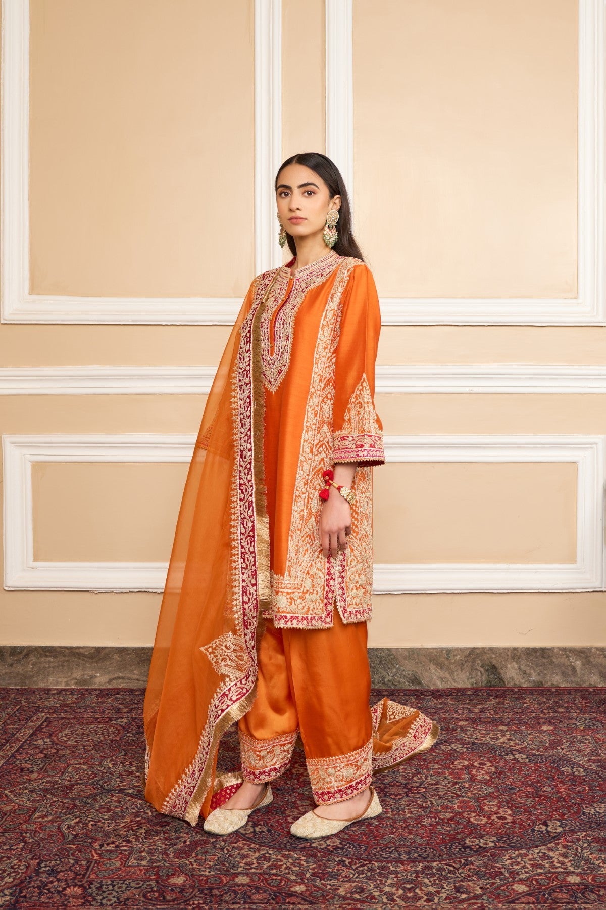 NAAYAAB - ORANGE SHORT KURTA WITH SALWAR AND DUPATTA