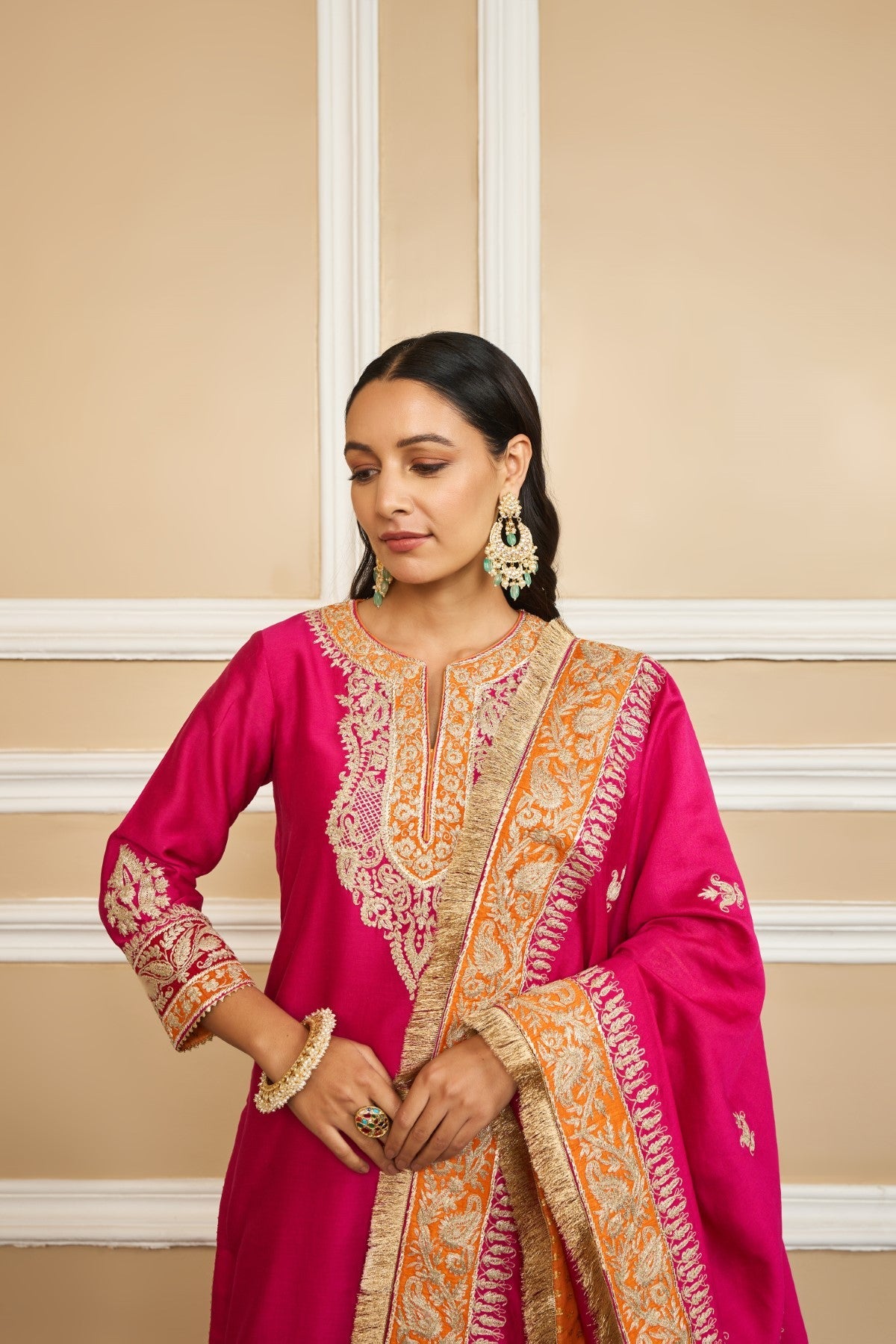 AMIRA - HOTPINK SHORT KURTA WITH SHARARA AND ODHNI