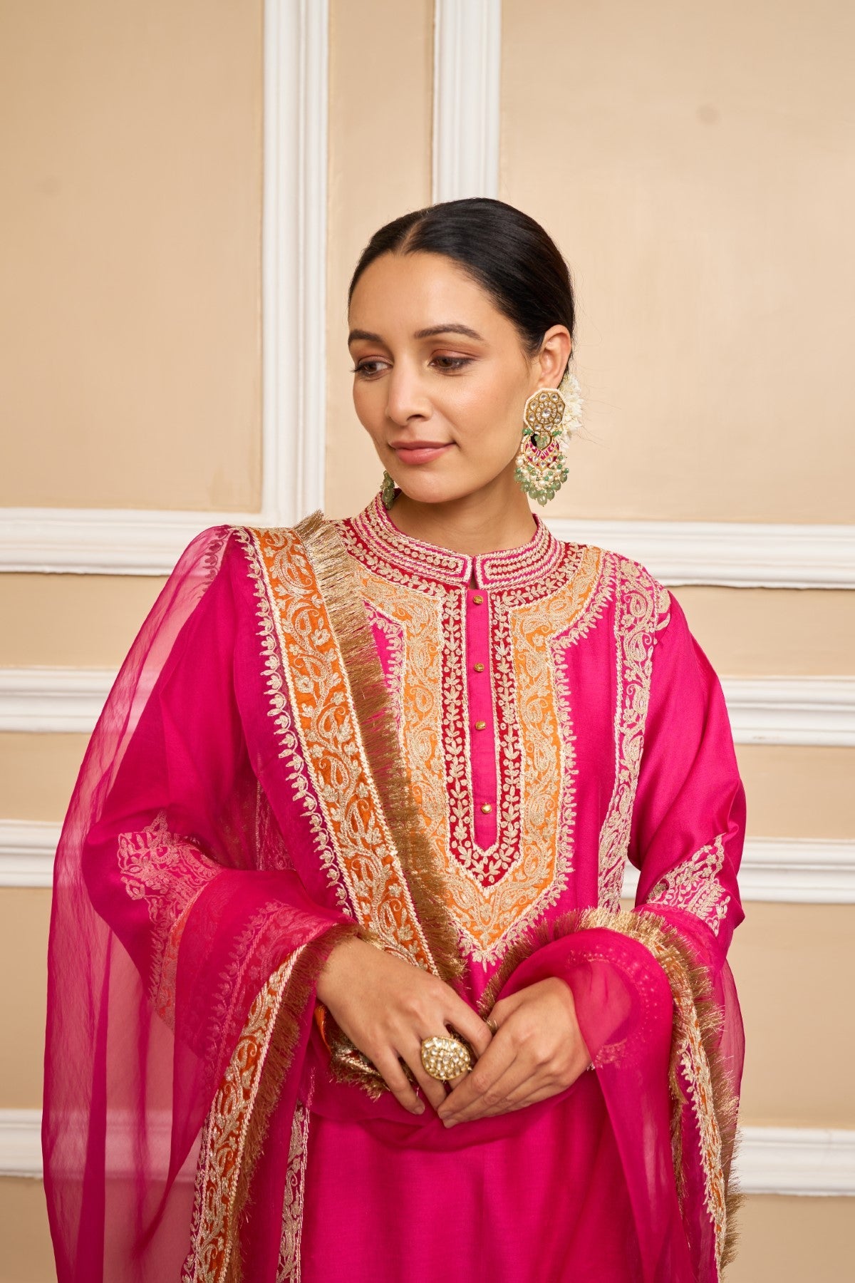 NAAYAAB - HOTPINK SHORT KURTA WITH SALWAR AND DUPATTA (LXRTS)