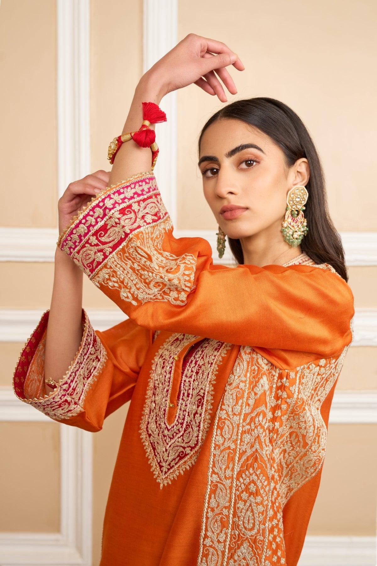 NAAYAAB - ORANGE SHORT KURTA WITH SALWAR AND DUPATTA