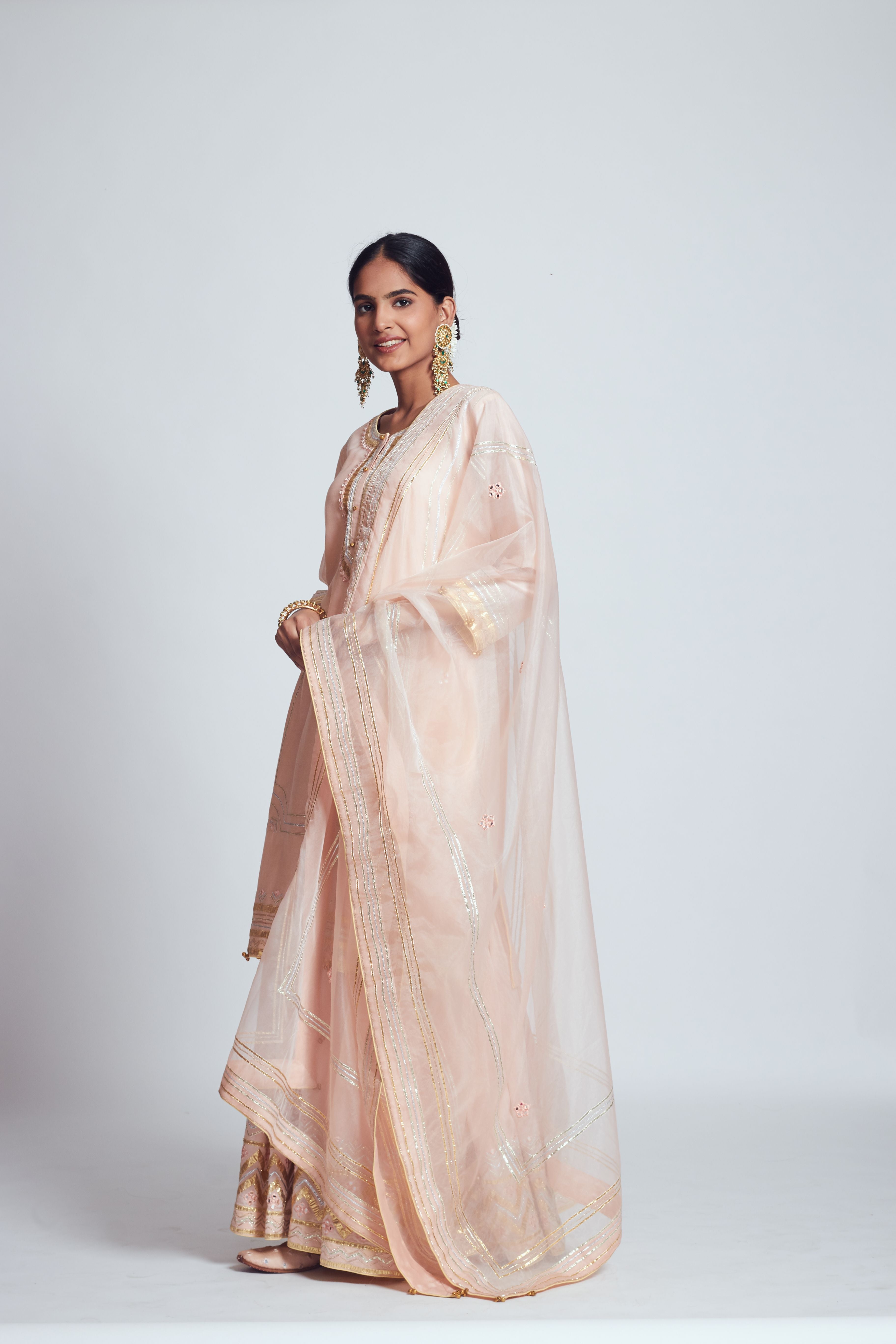 Rukshana- Blush rose pink chanderi silk ensemble
