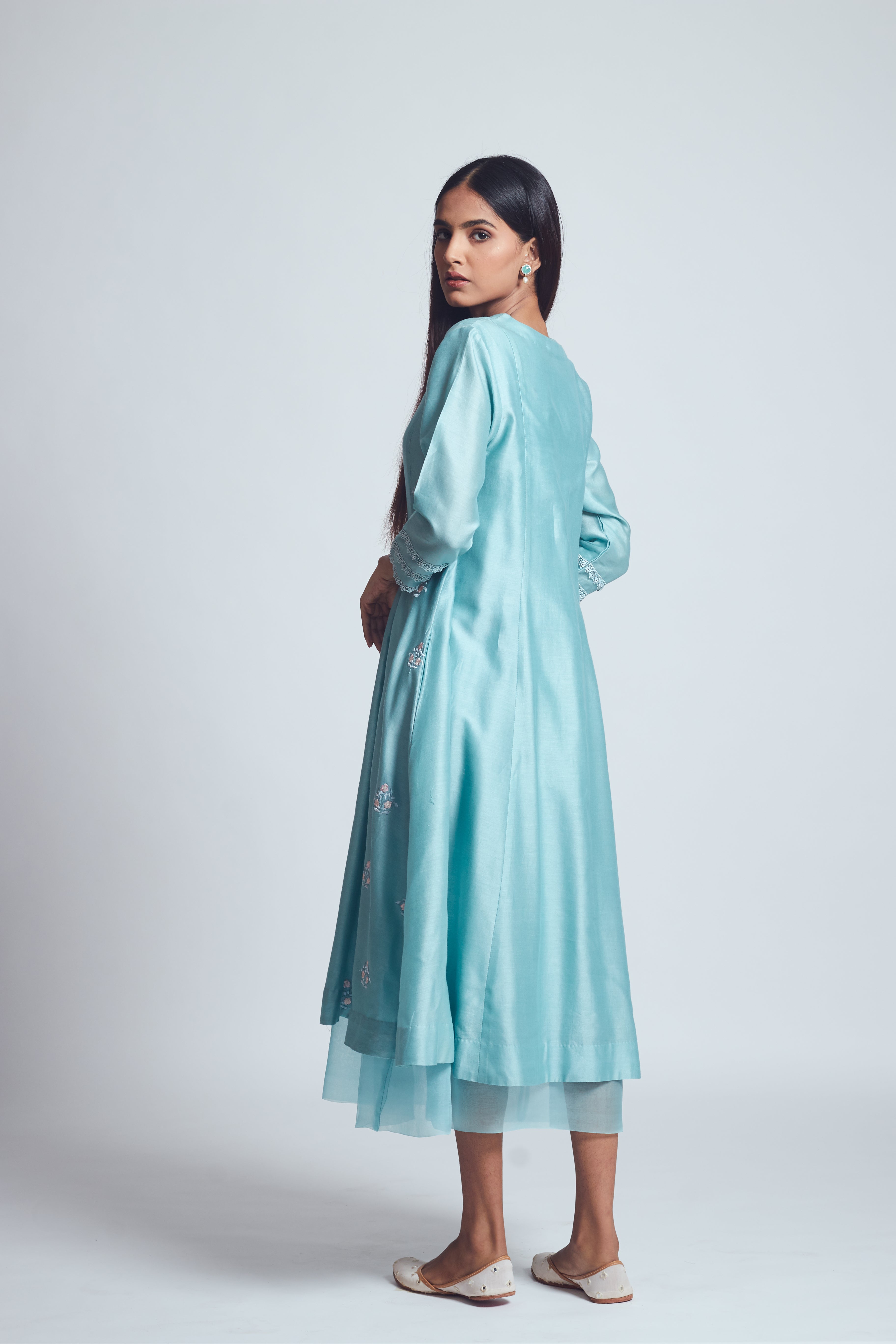 Amna- Teal blue twin layer summer dress