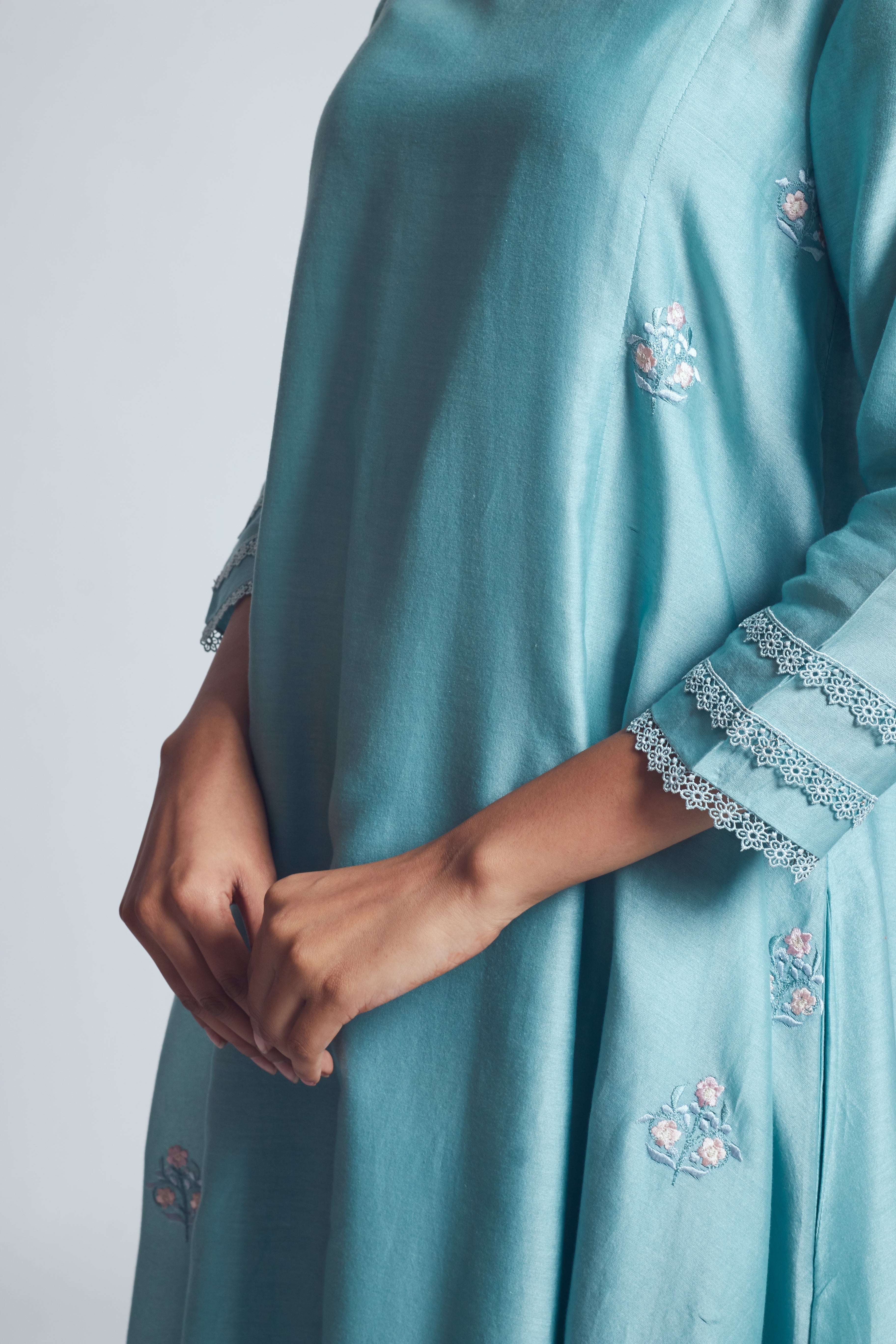 Amna- Teal blue twin layer summer dress