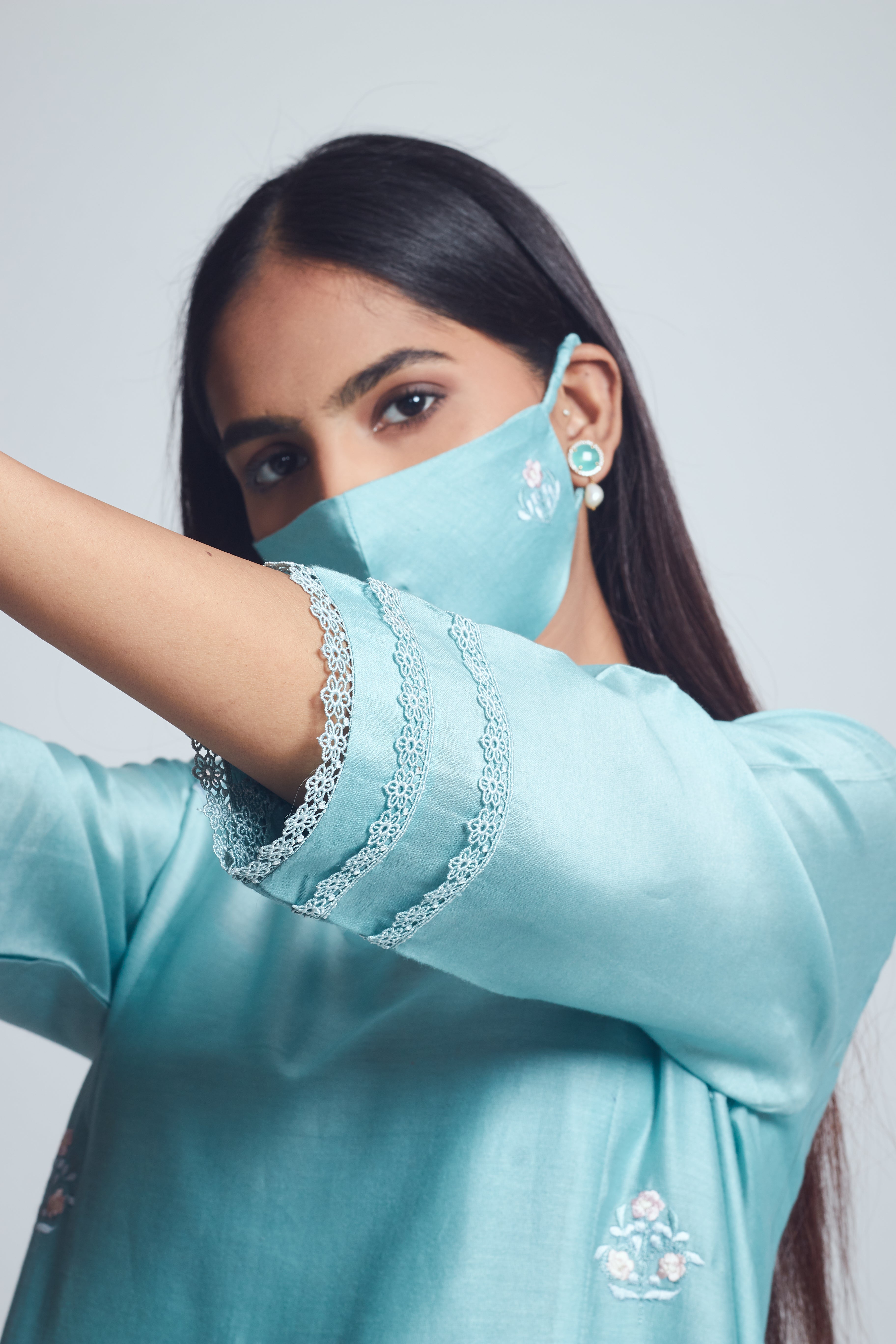 Amna- Teal blue twin layer summer dress