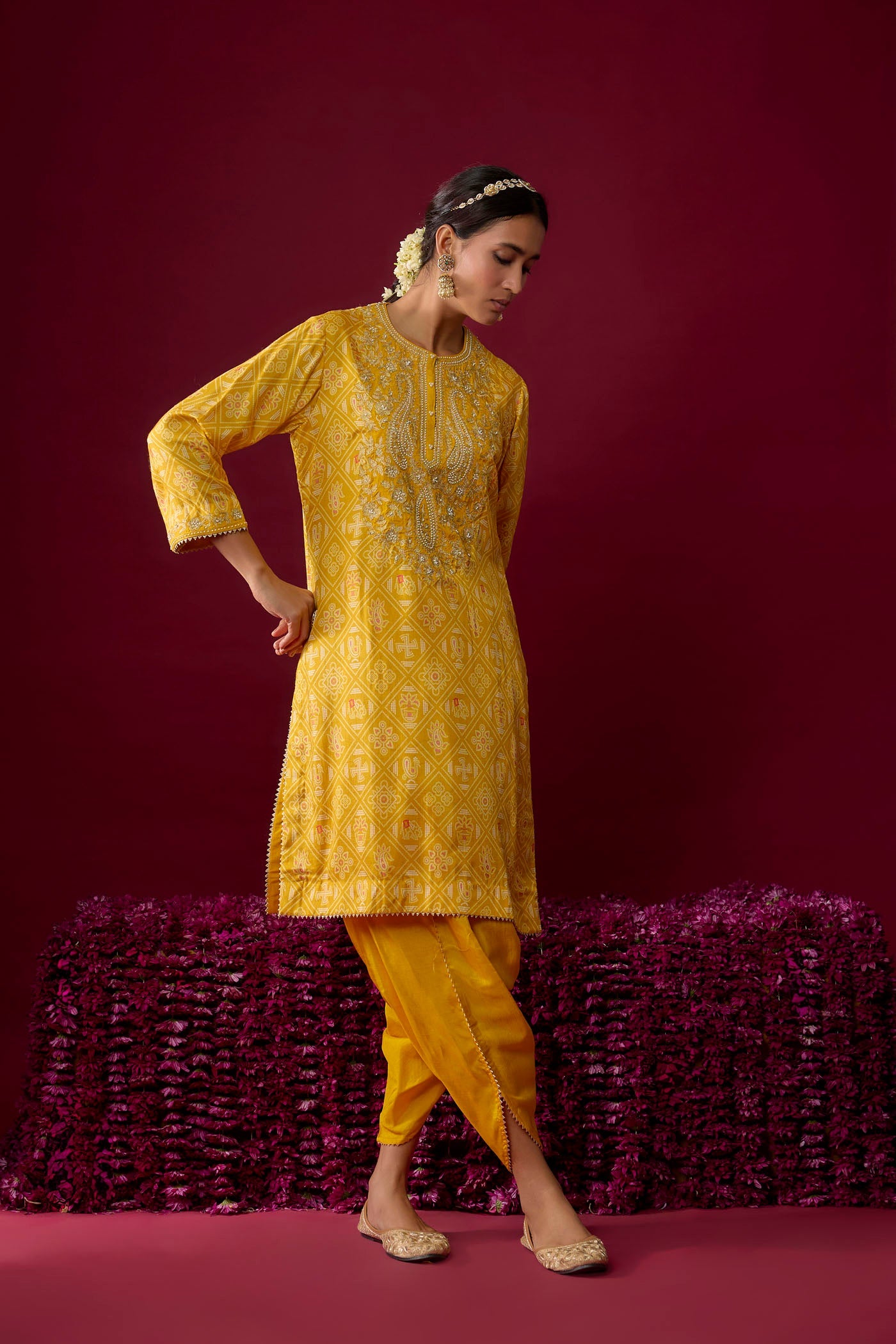 Nargis - Mustard Short Kurta With Salwar