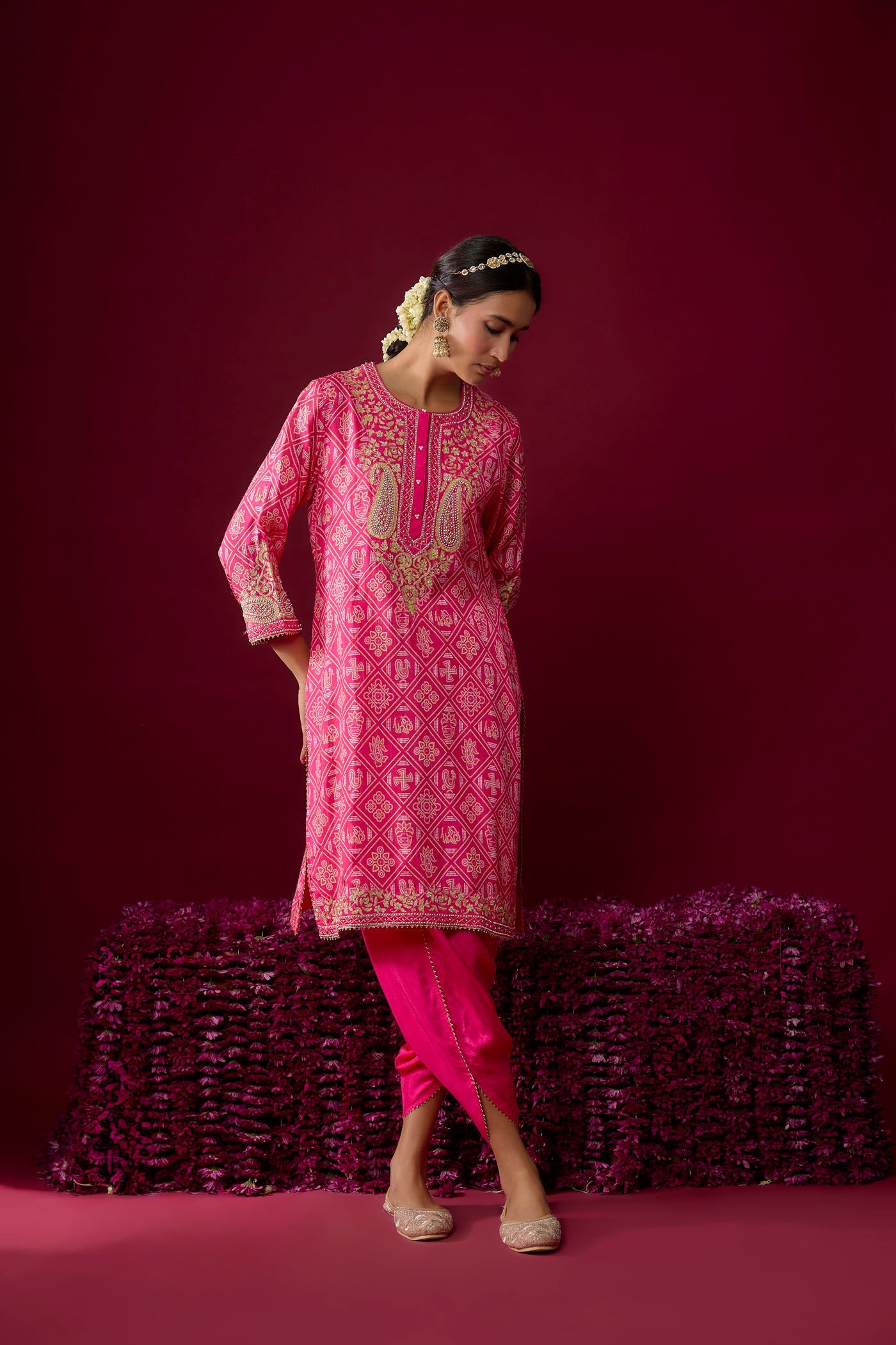 Zoya - Hotpink Short Kurta With Dhoti