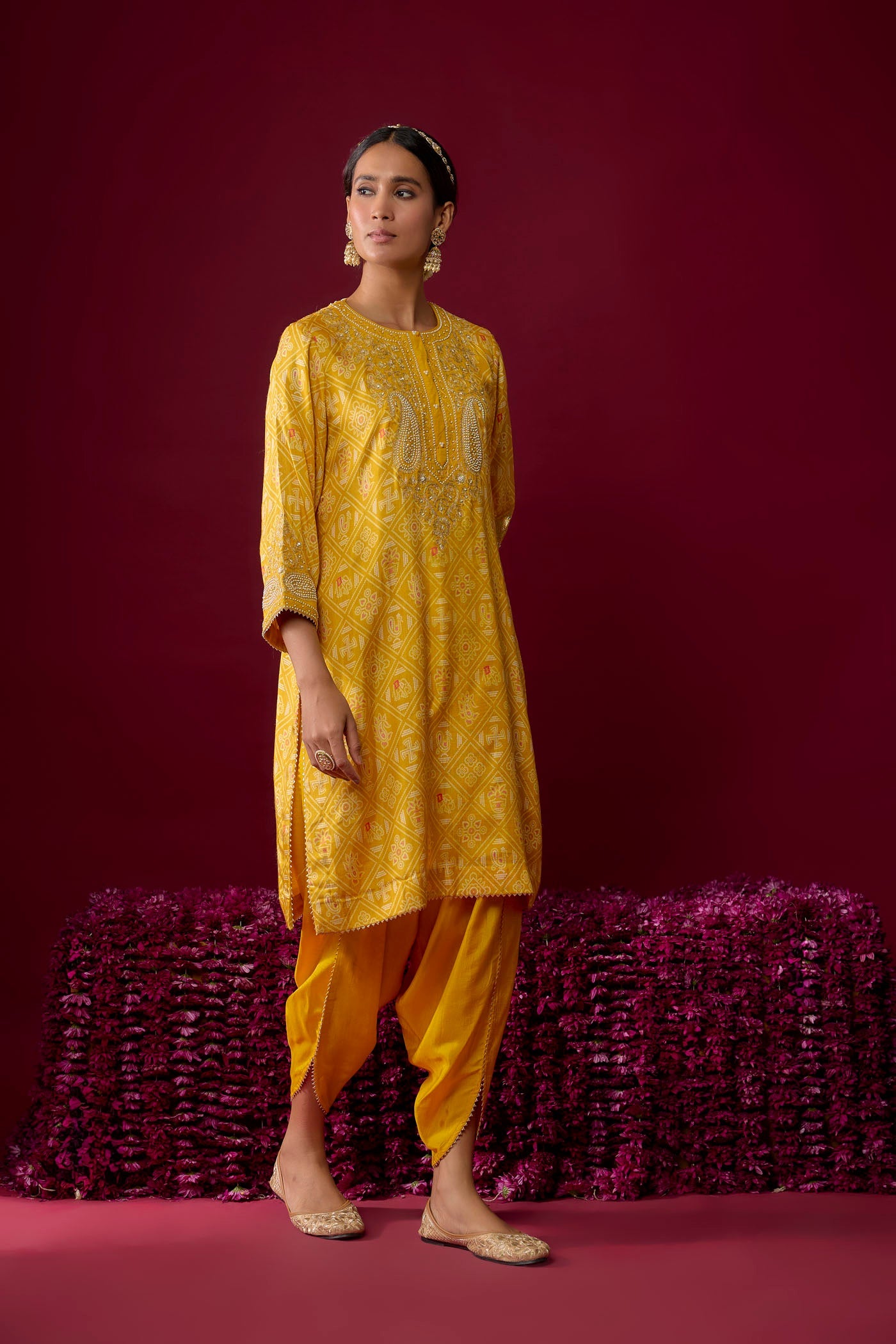 Zoya - Mustard Short Kurta With Dhoti