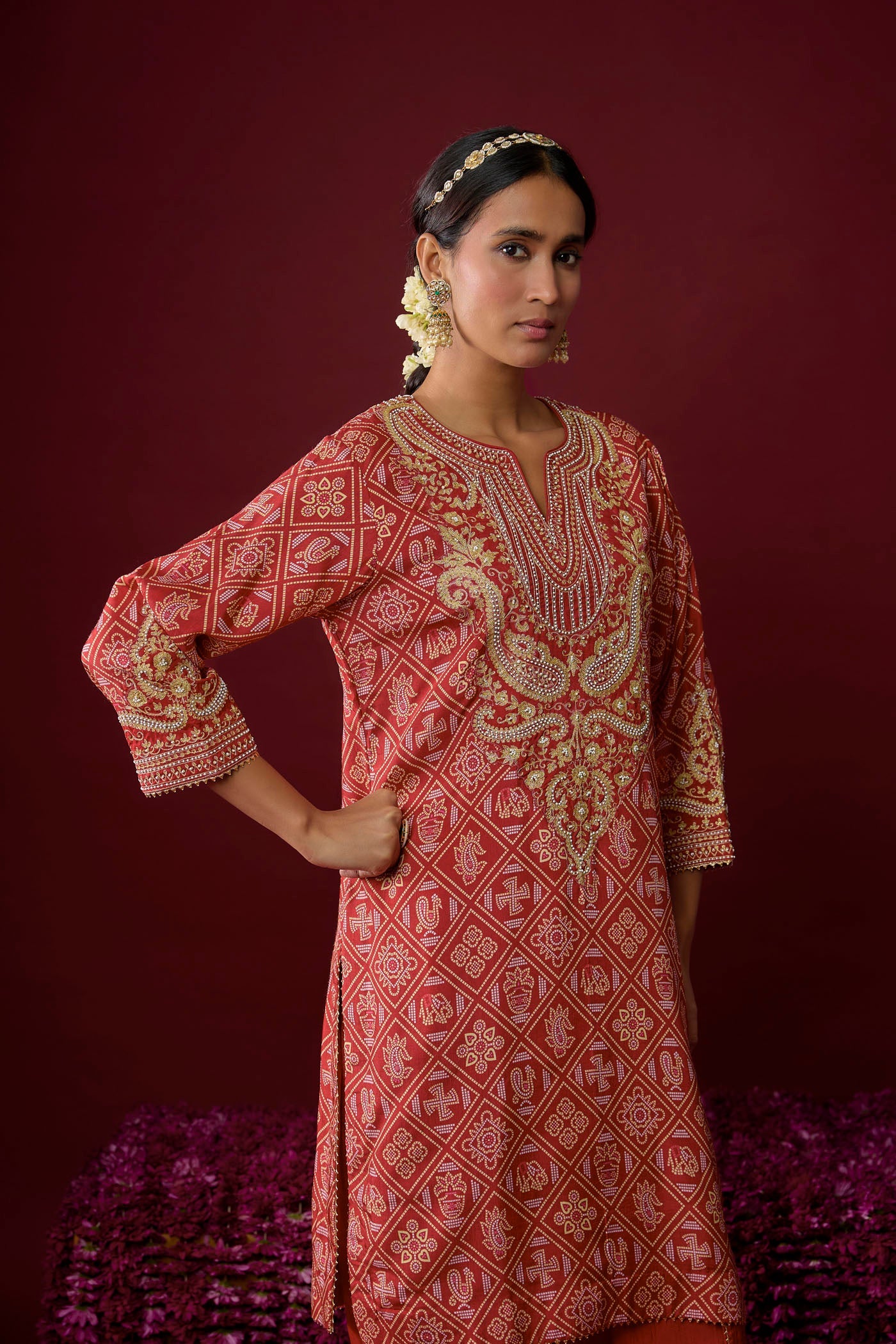 Rihana - Deep Red Short Kurta With Dhoti