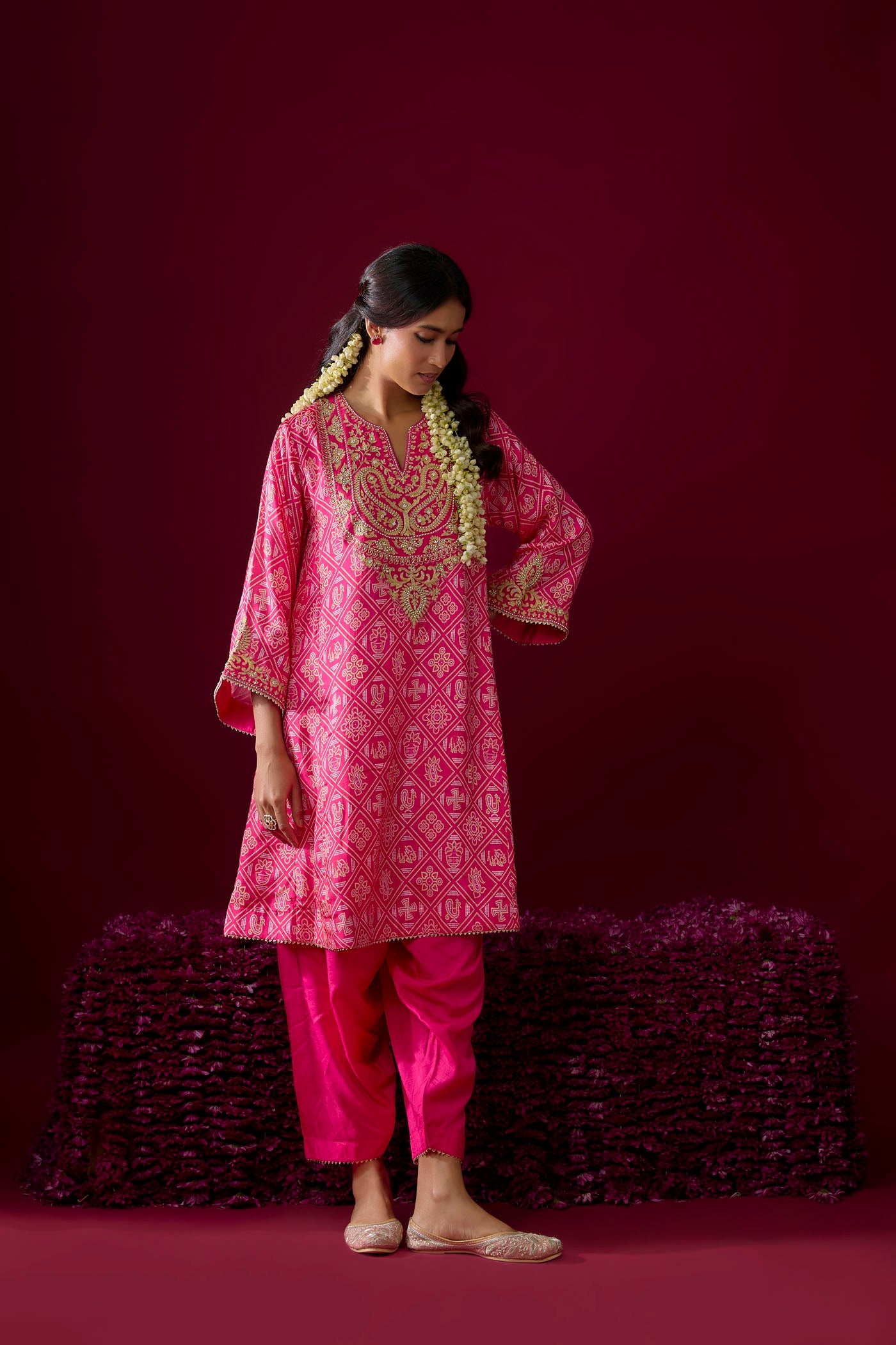Rasha - Hotpink Short Chauga With Salwar