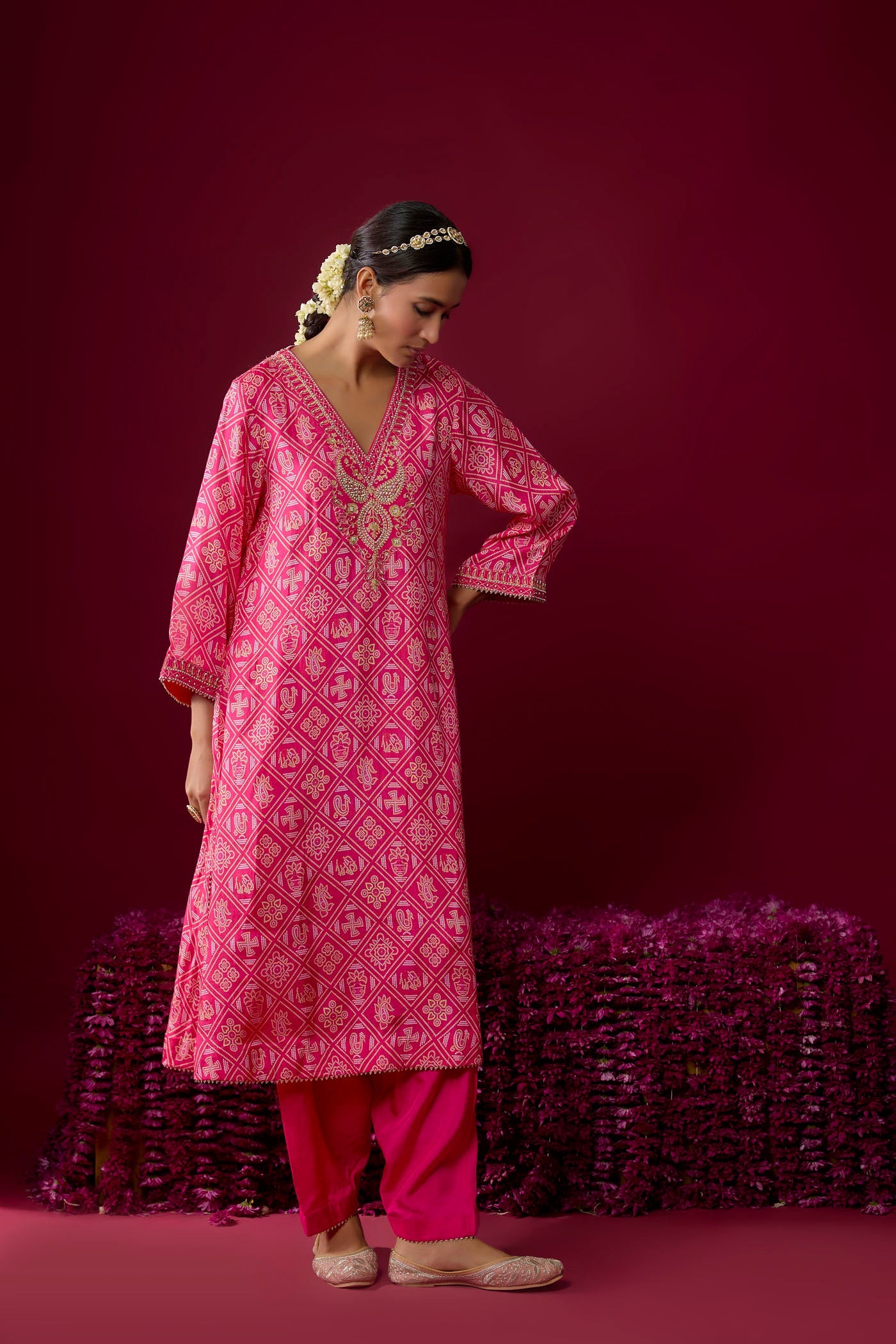 Safiya - Hotpink Long Kaaftan With Salwar