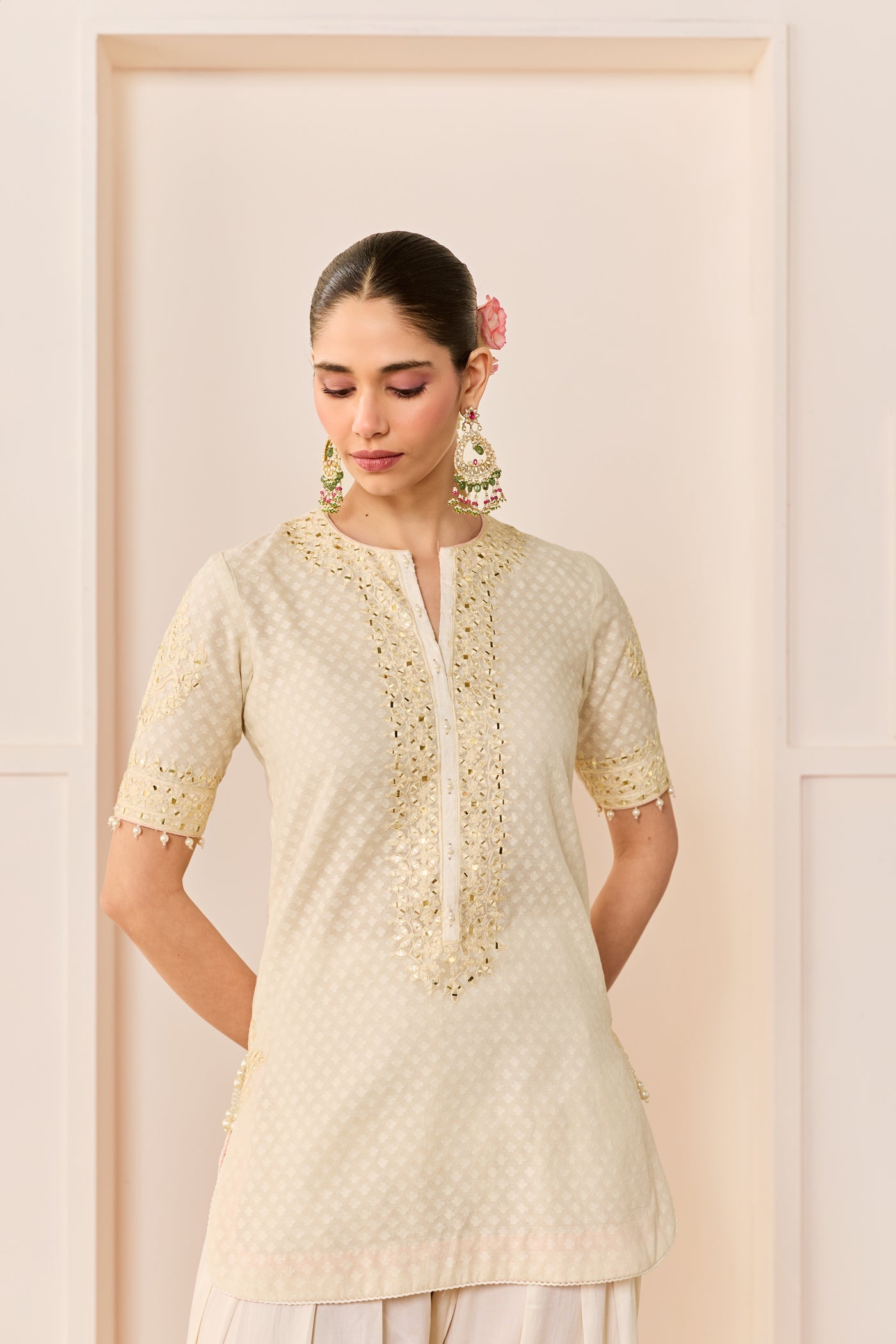 Anaisha -Daisy Ivory Short Kurta With Farshi Salwar