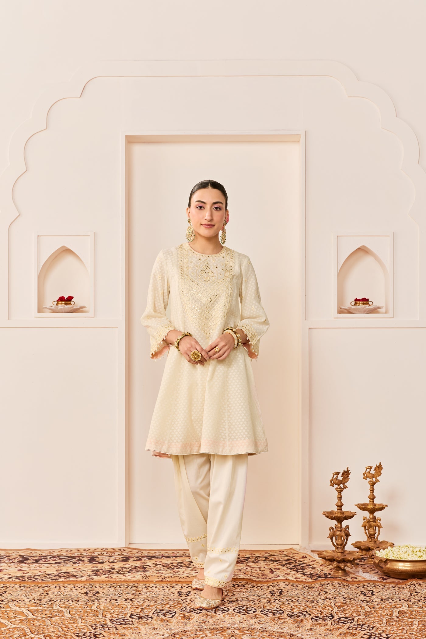 Nida - Daisy Ivory  Short Choga With Farshi Salwar