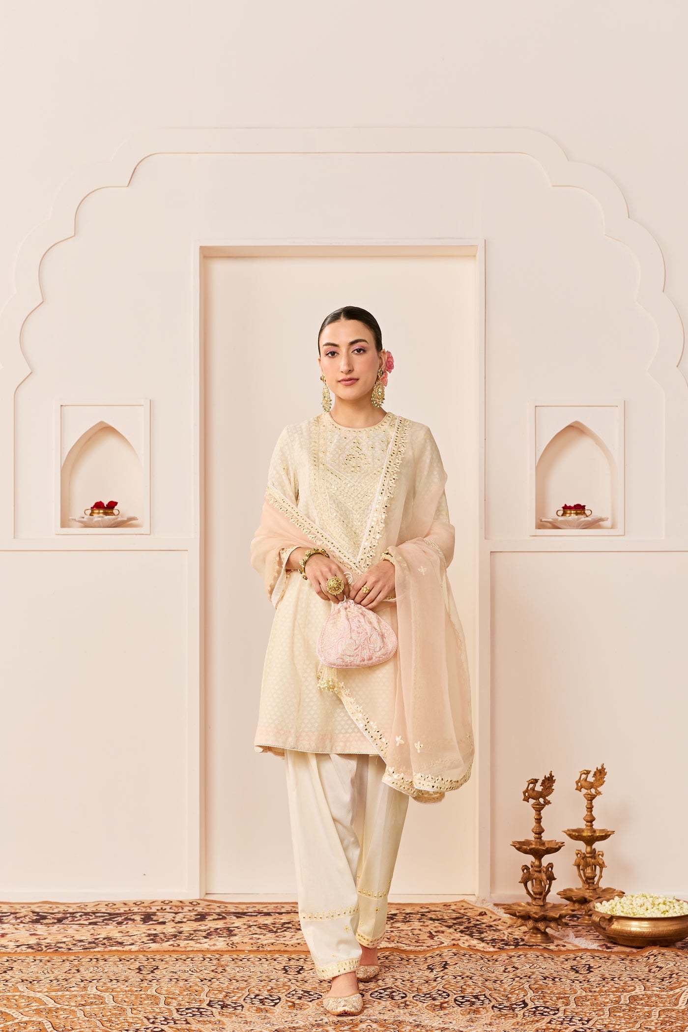 Nida - Daisy Ivory  Short Choga With Farshi Salwar