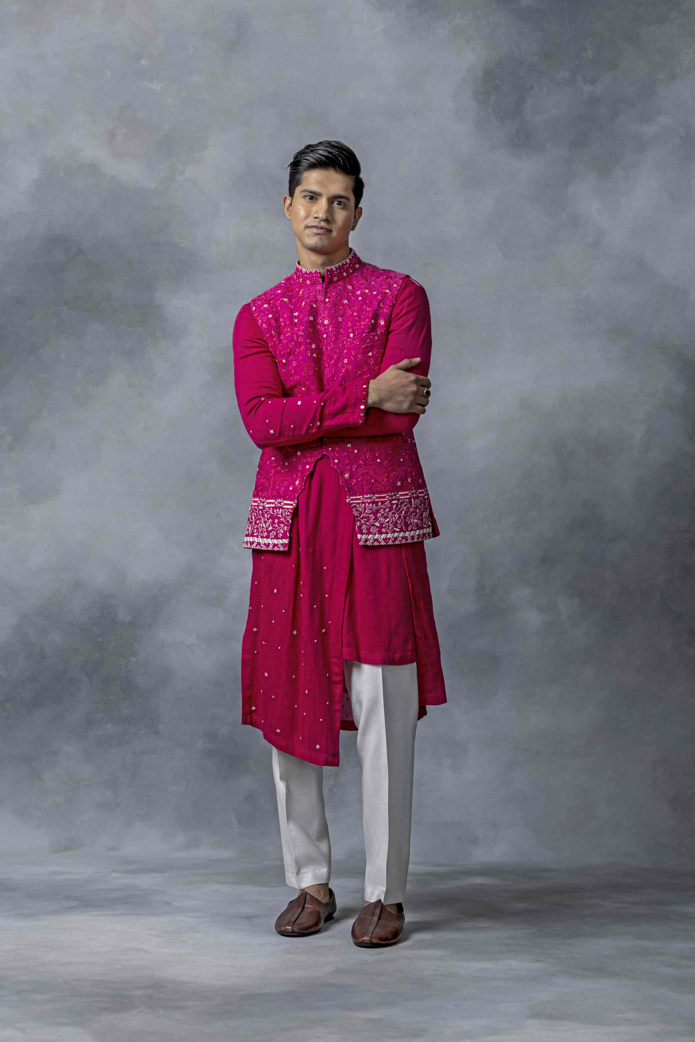 Hot Pink Front Cut Waistcoat Set
