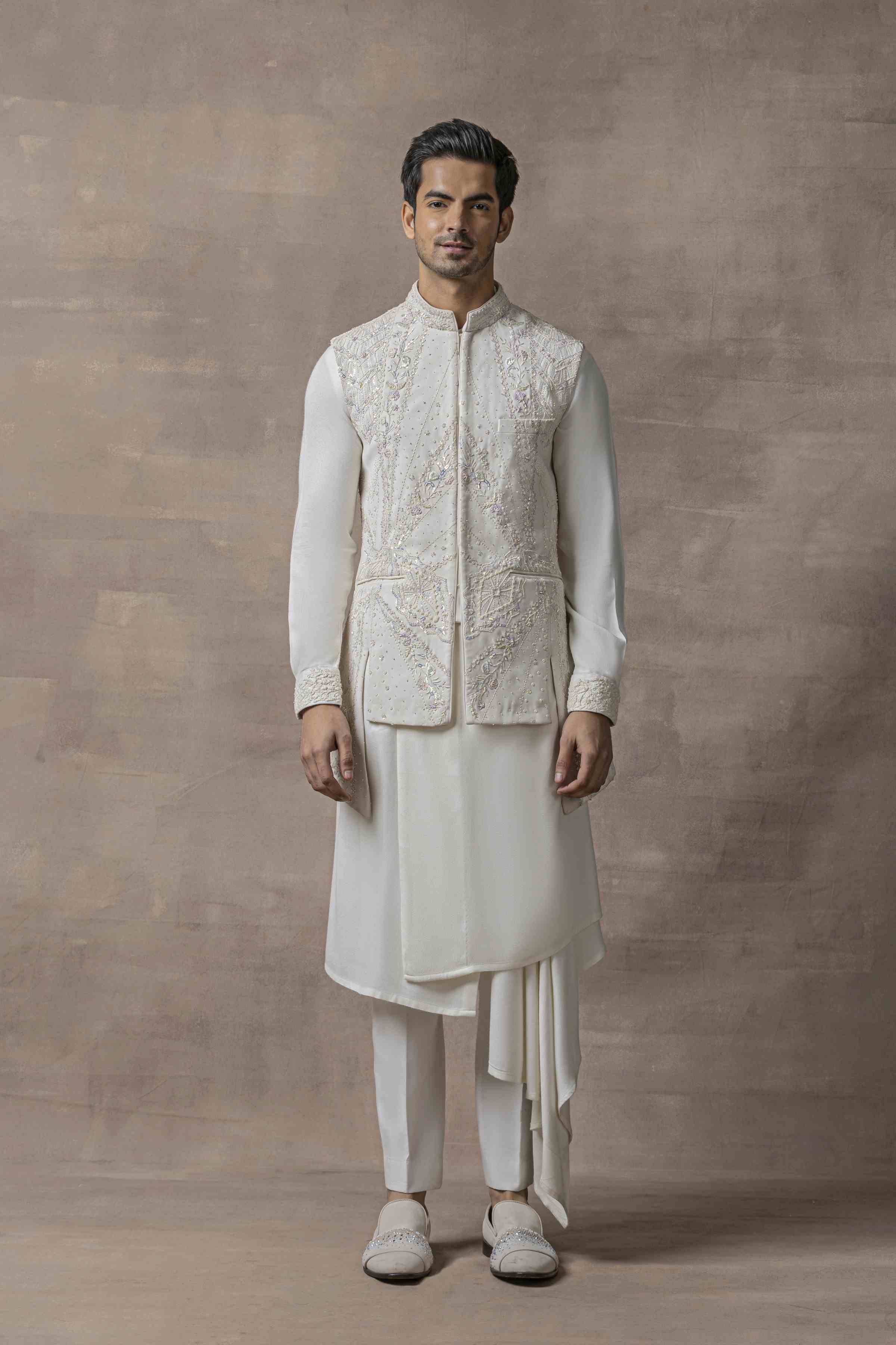 Embroidered Ivory Waist Coat Set