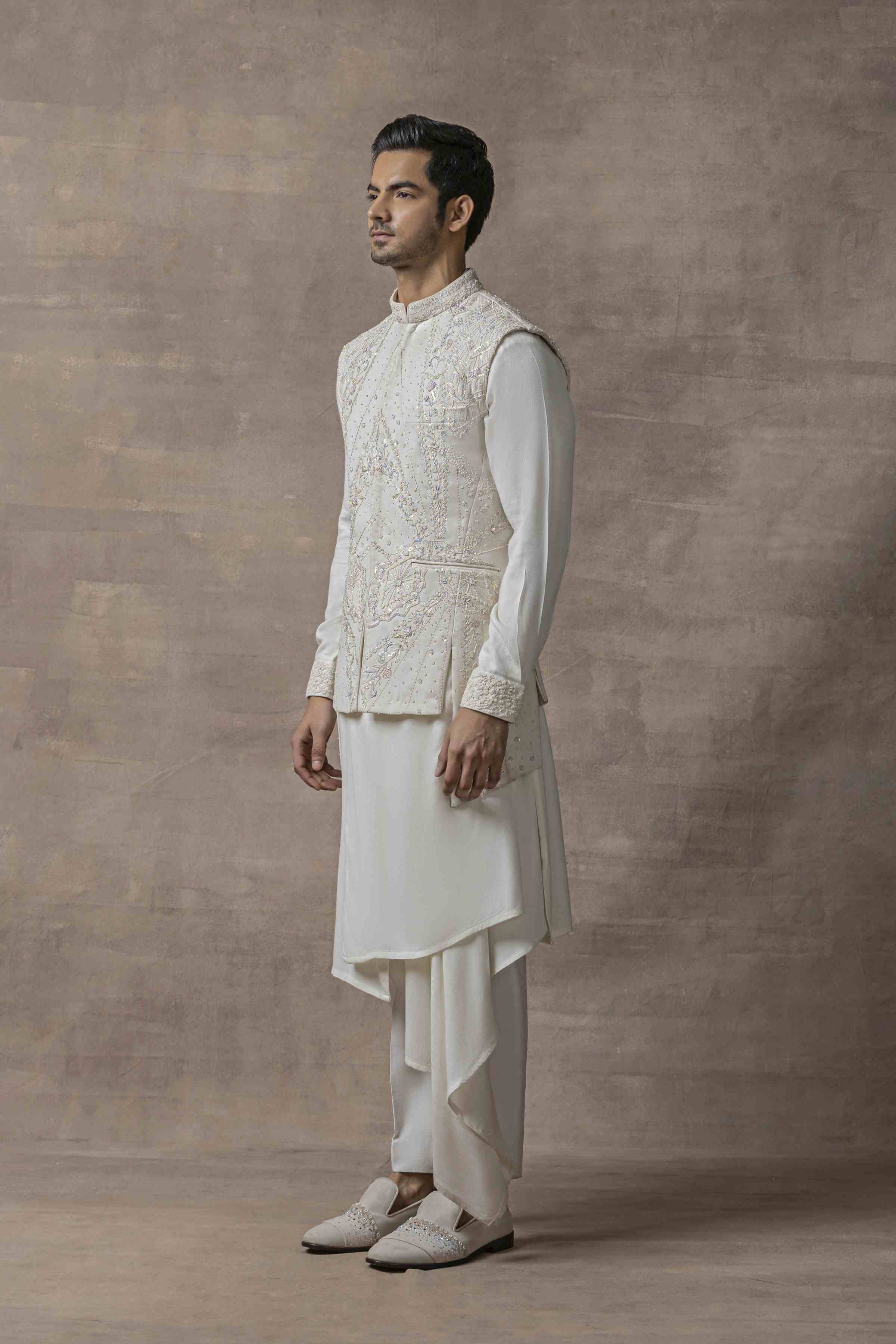 Embroidered Ivory Waist Coat Set