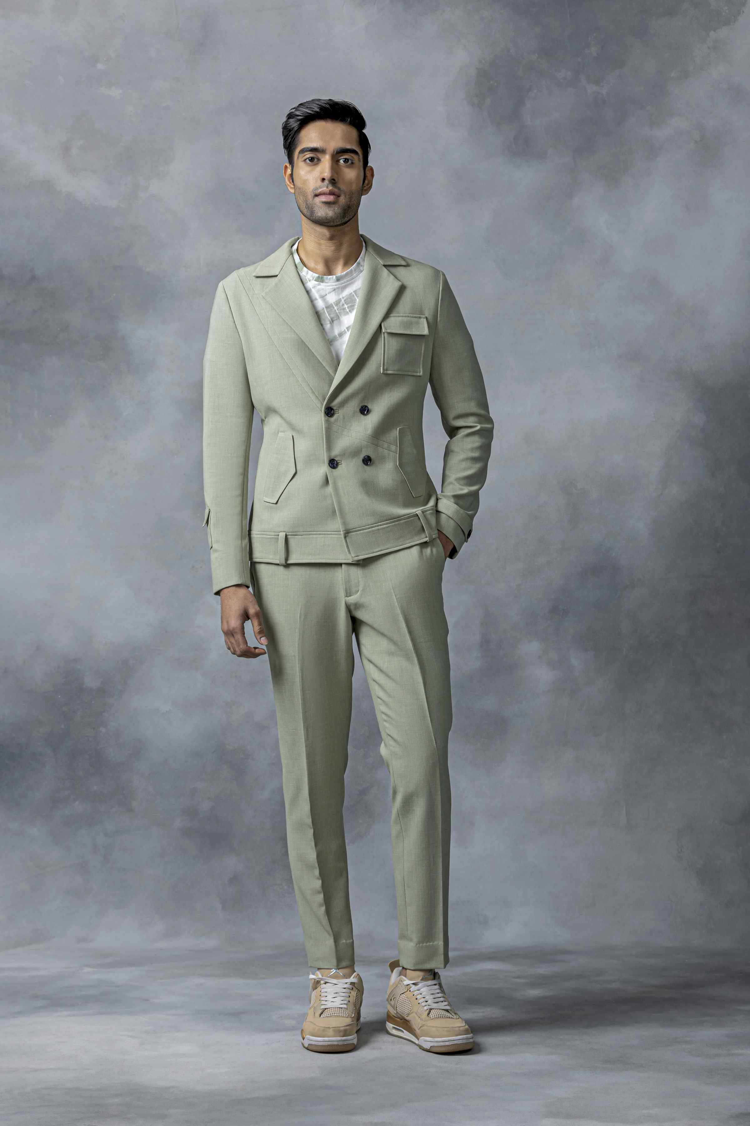 Pistachio Green Double Breasted Blazer Set