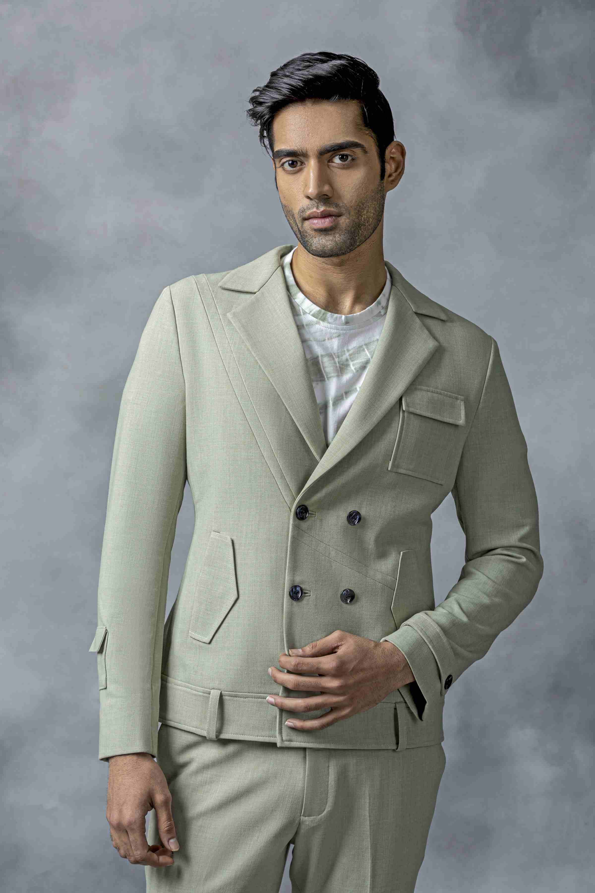 Pistachio Green Double Breasted Blazer Set