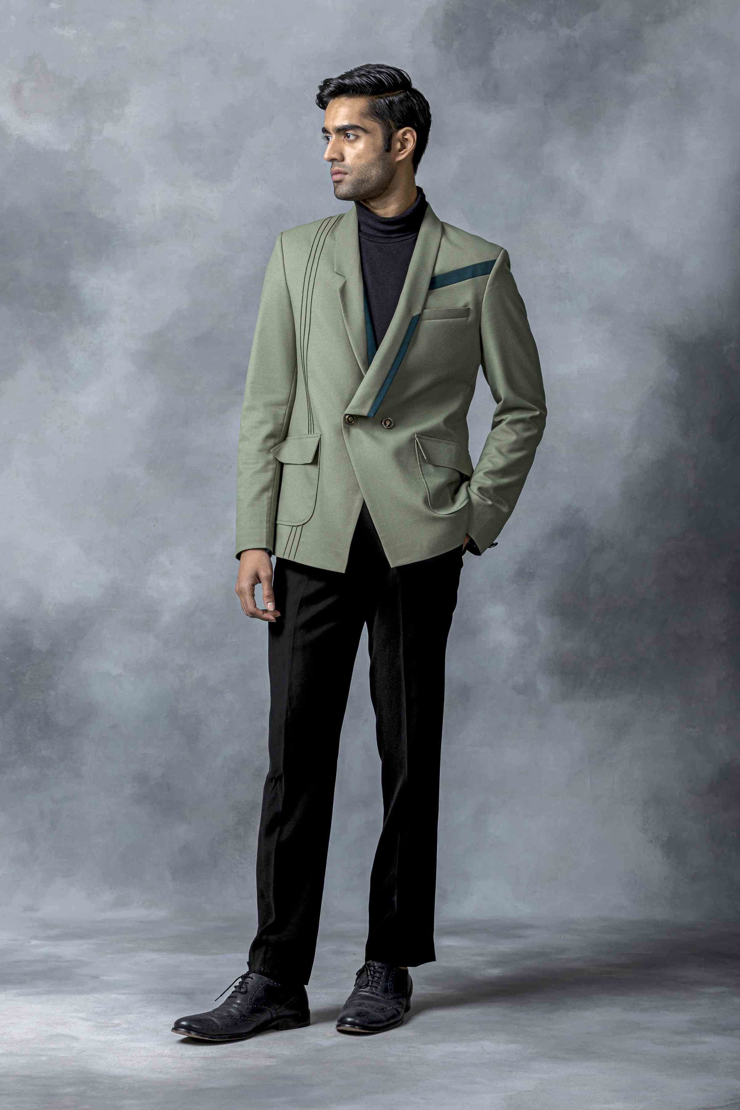 Green Pintuck Blazer