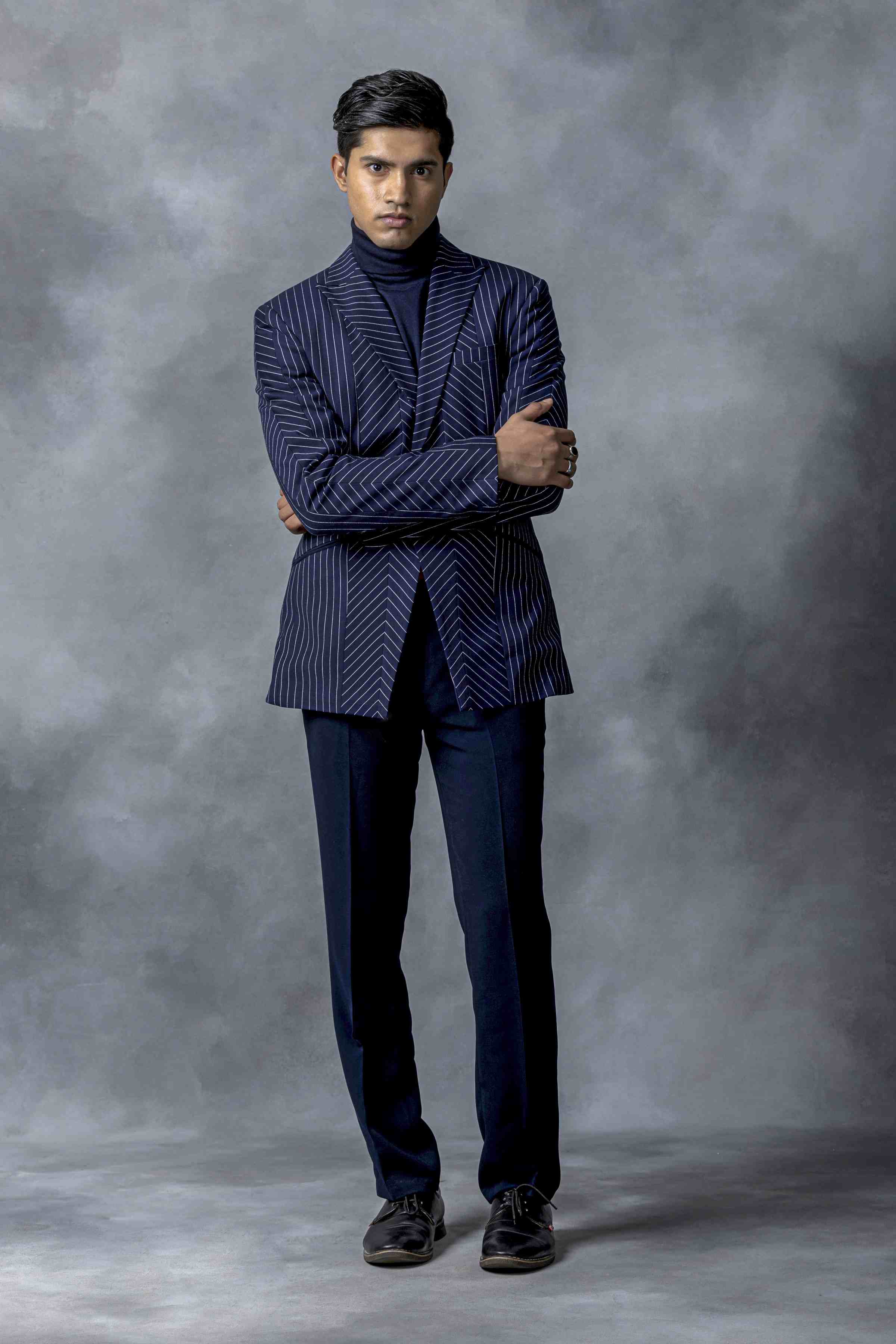 Striped Blazer With Stitched Panel