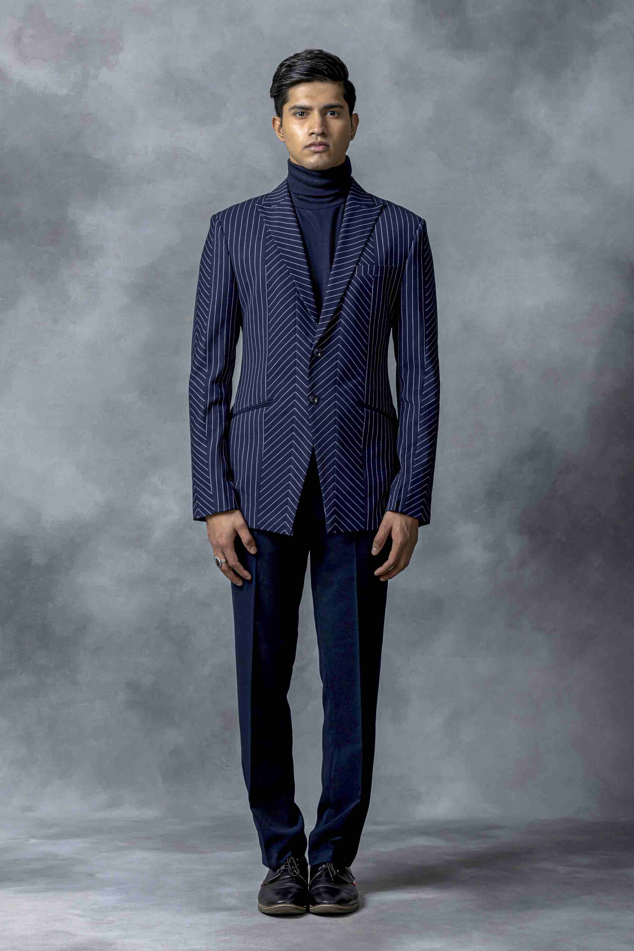 Striped Blazer With Stitched Panel