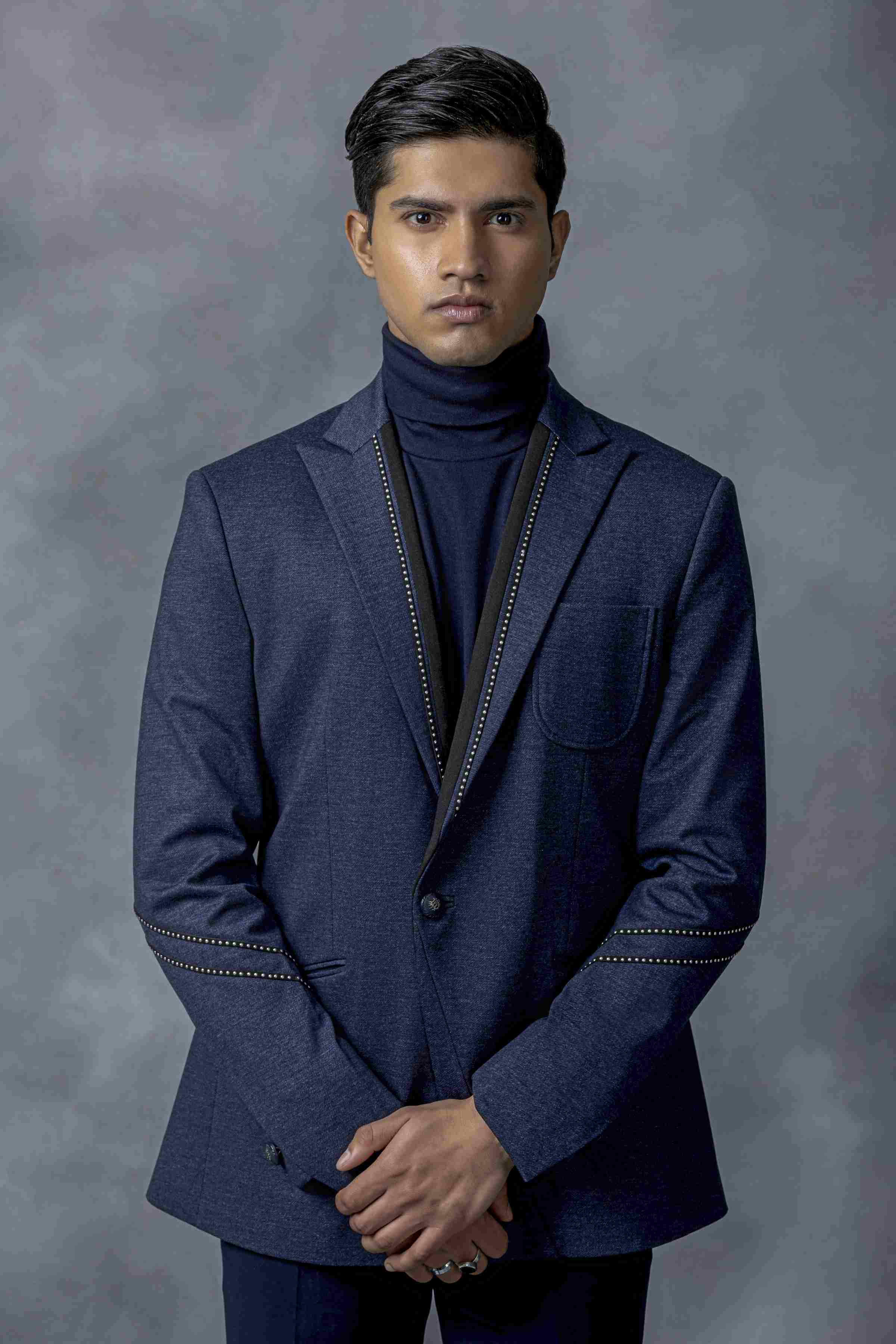 Single Breasted Blazer With Silver Tape Detailing