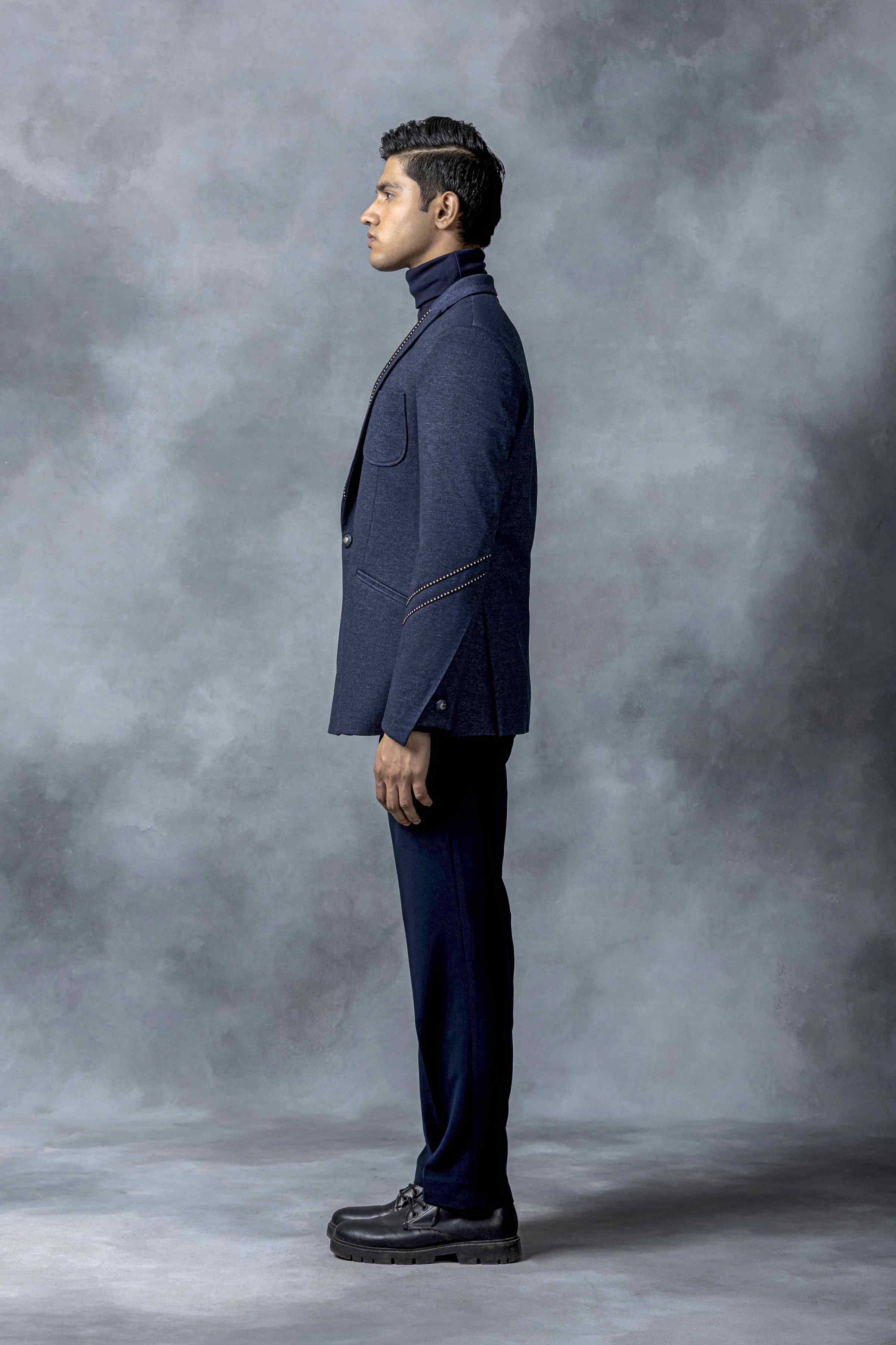Single Breasted Blazer With Silver Tape Detailing
