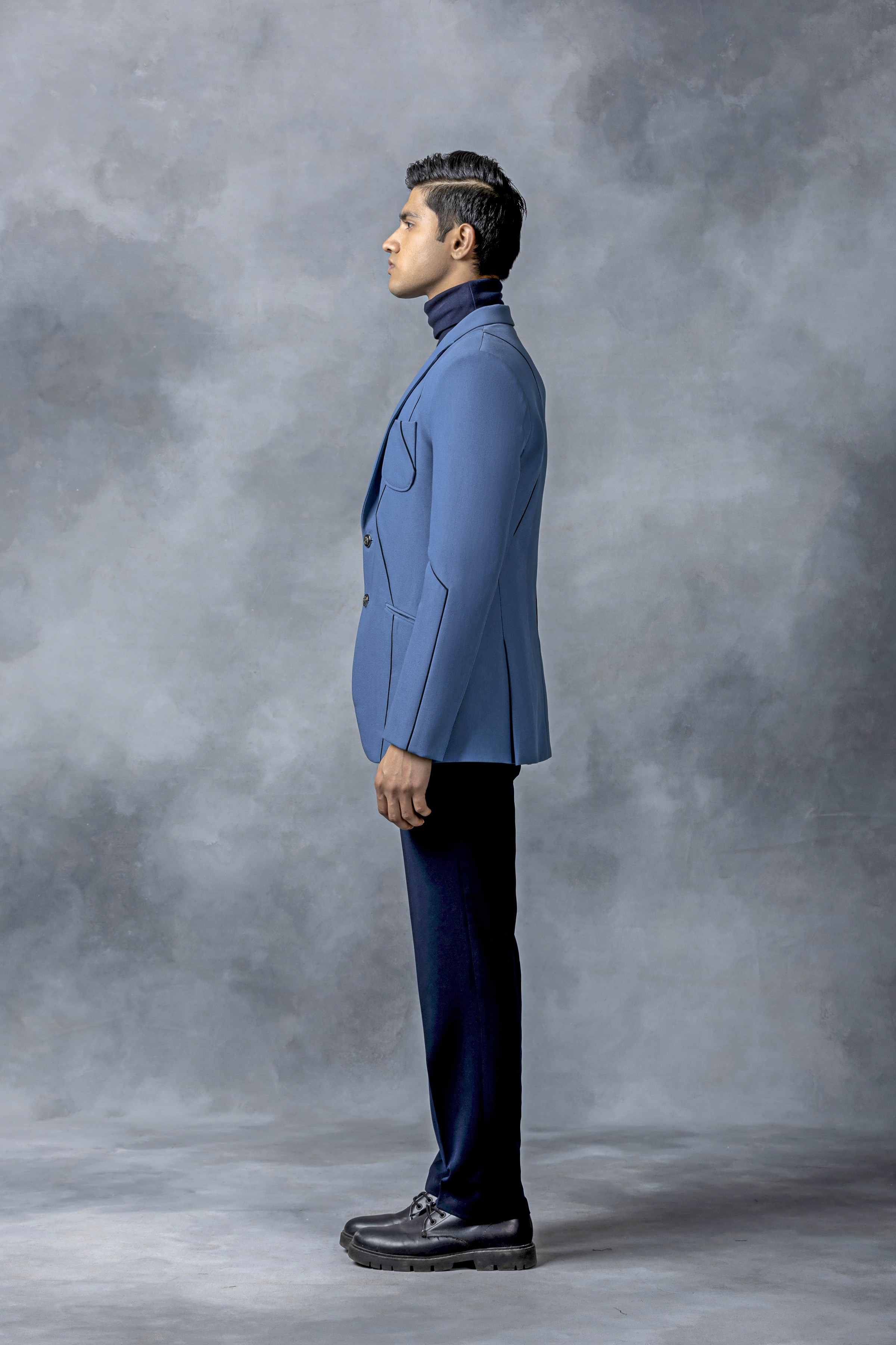 Blue Blazer With Contrast Piping
