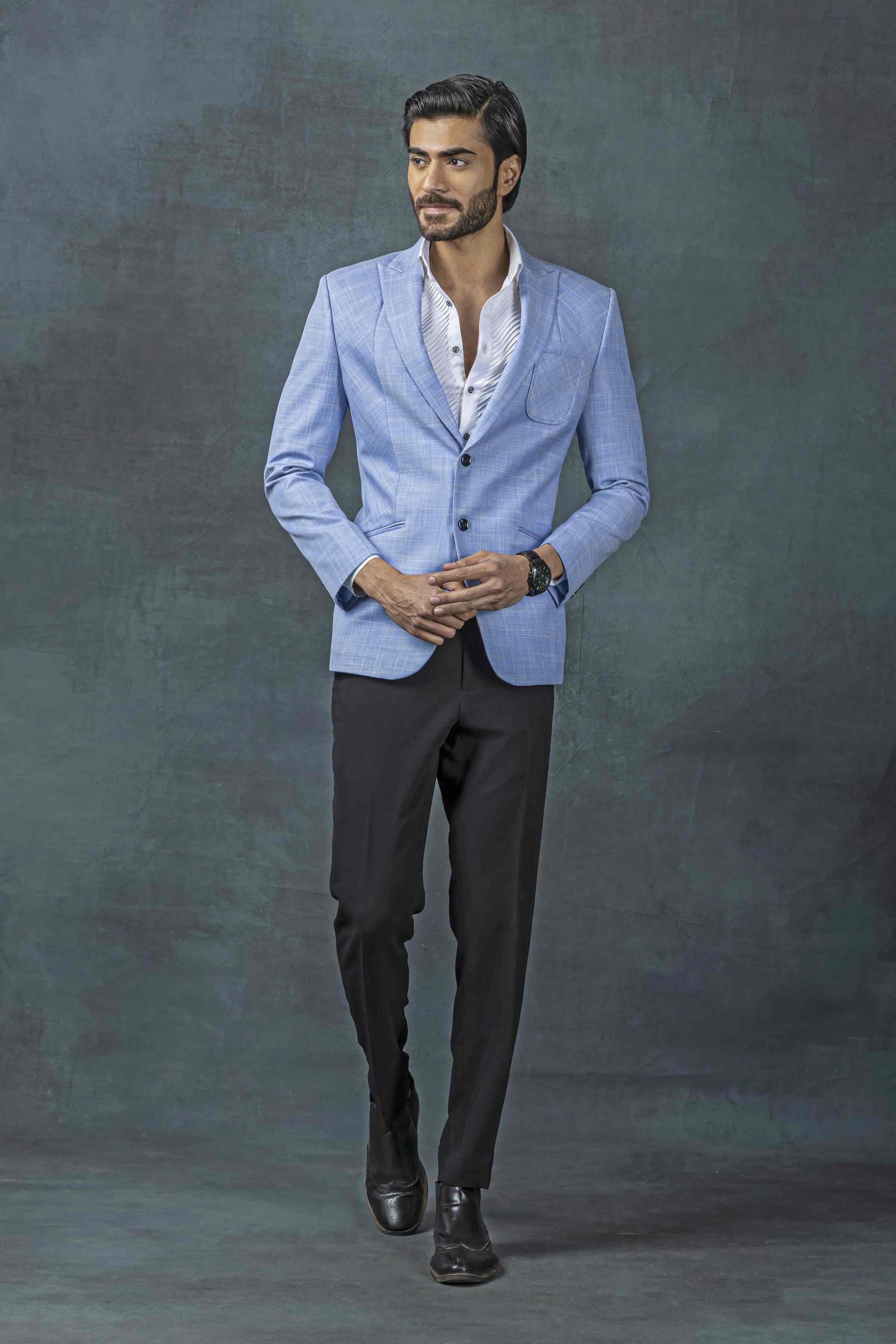Blue Check Blazer With Patch Pocket