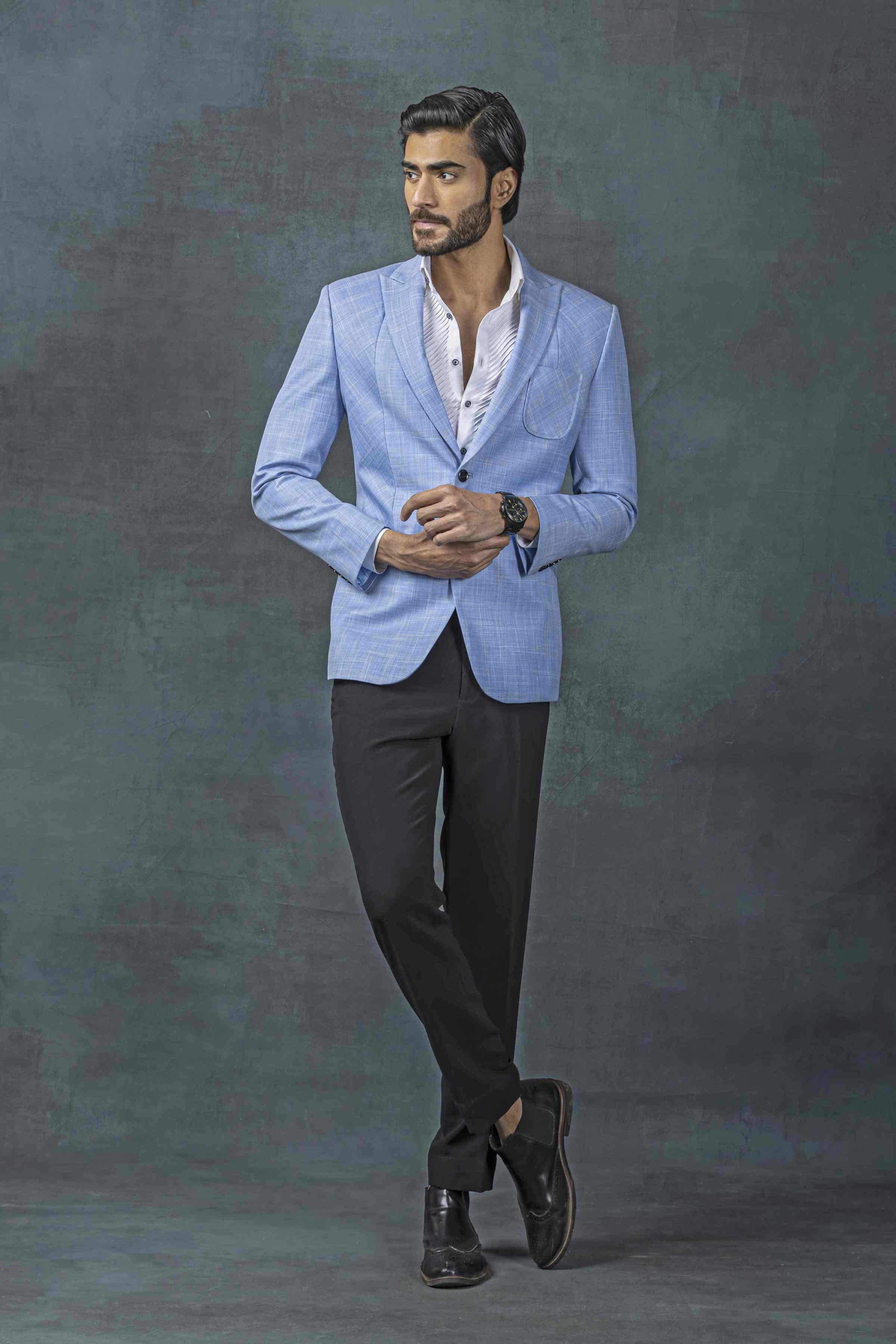 Blue Check Blazer With Patch Pocket