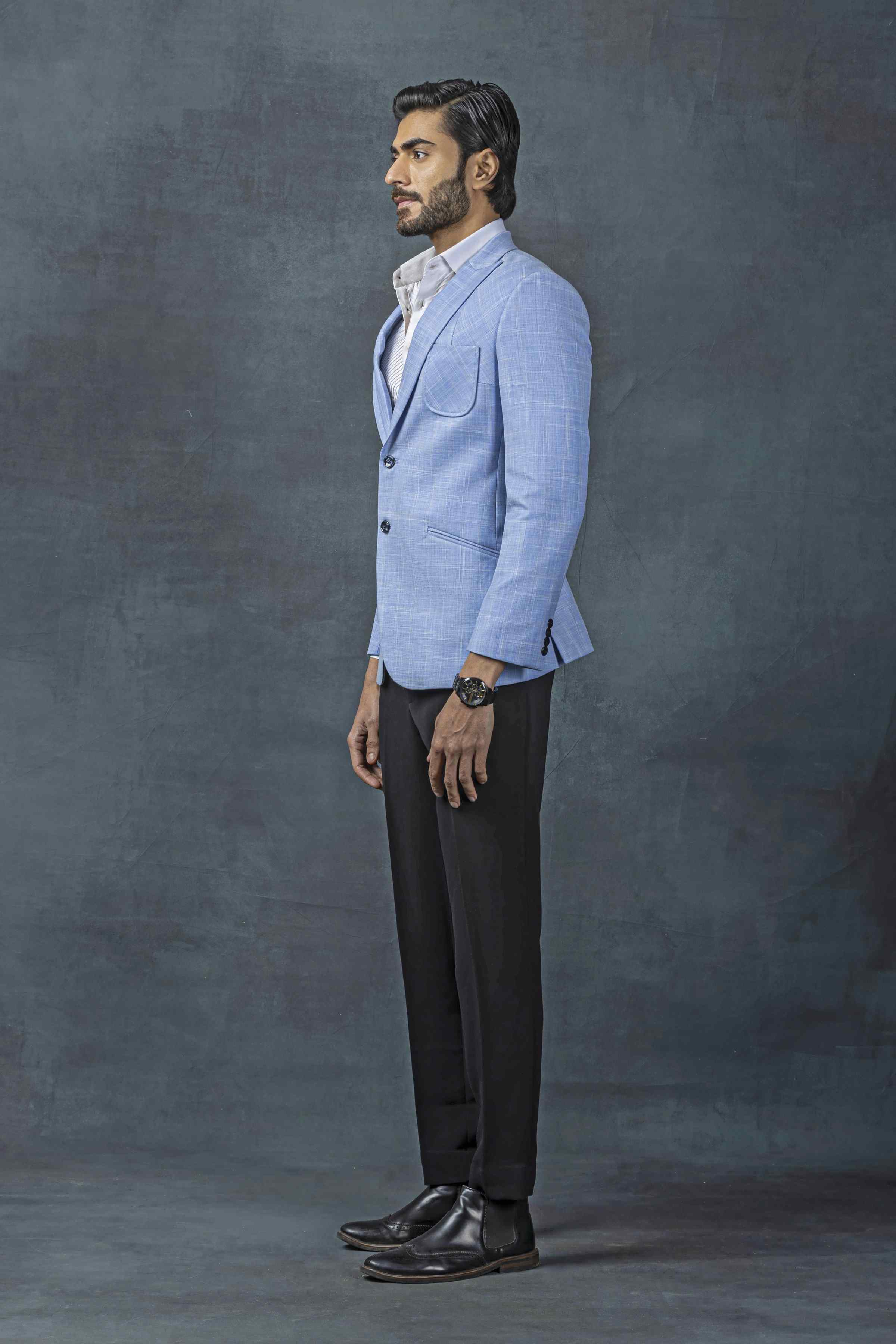 Blue Check Blazer With Patch Pocket