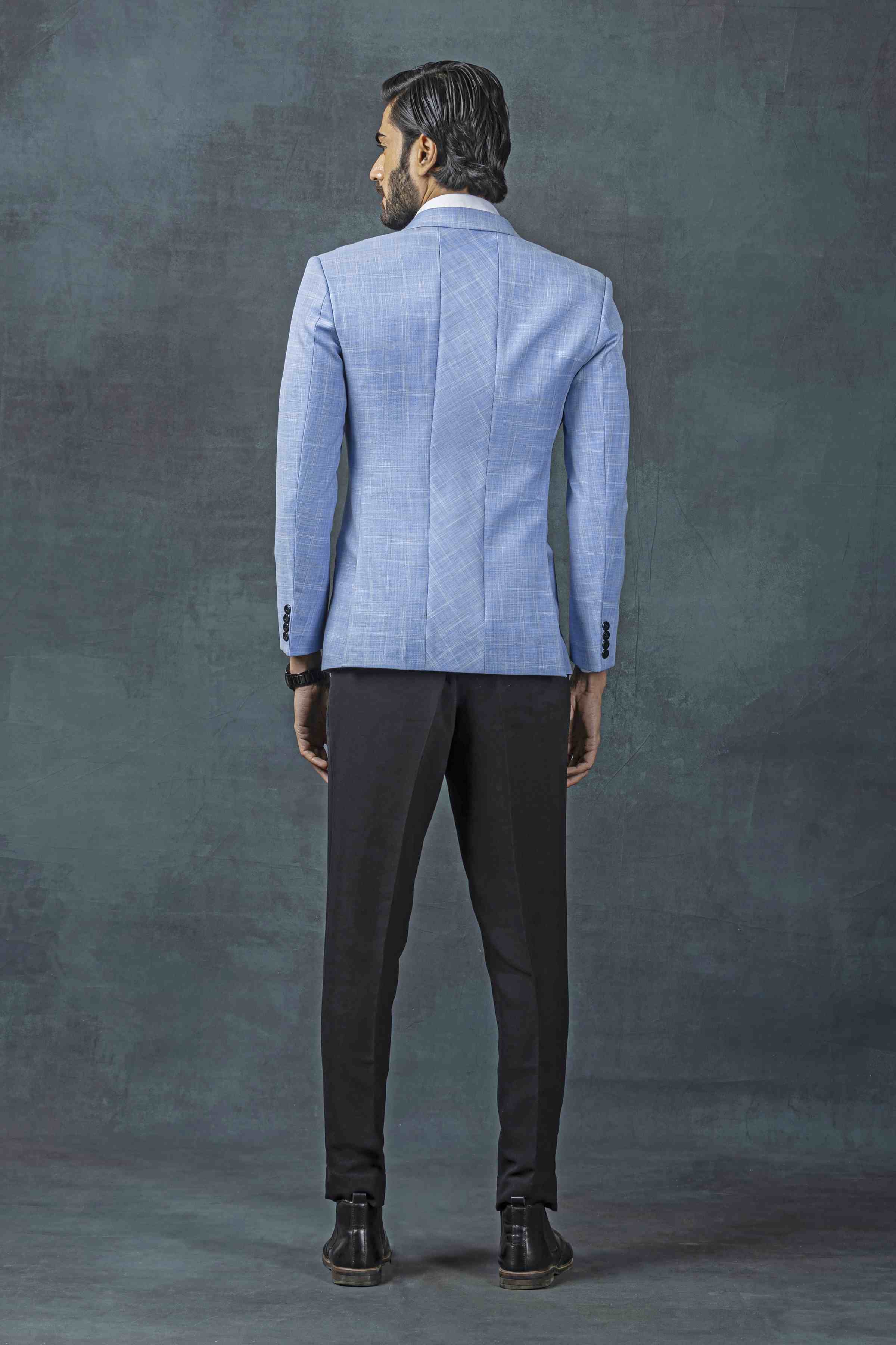 Blue Check Blazer With Patch Pocket