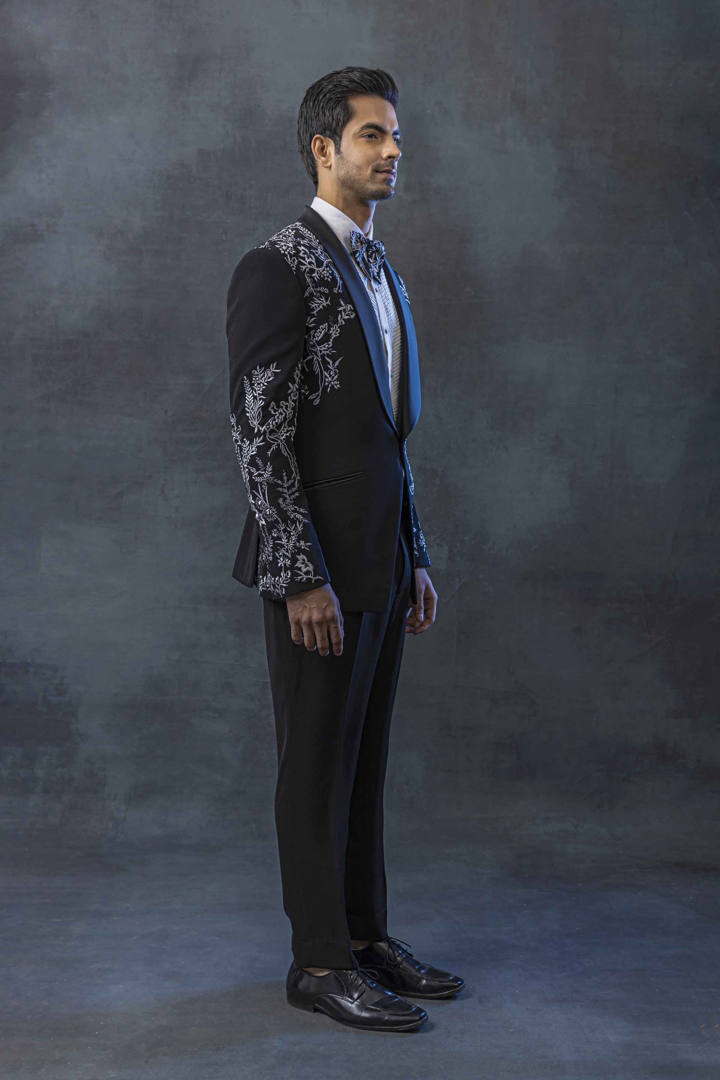 Black Tuxedo With White Thread Embroidery