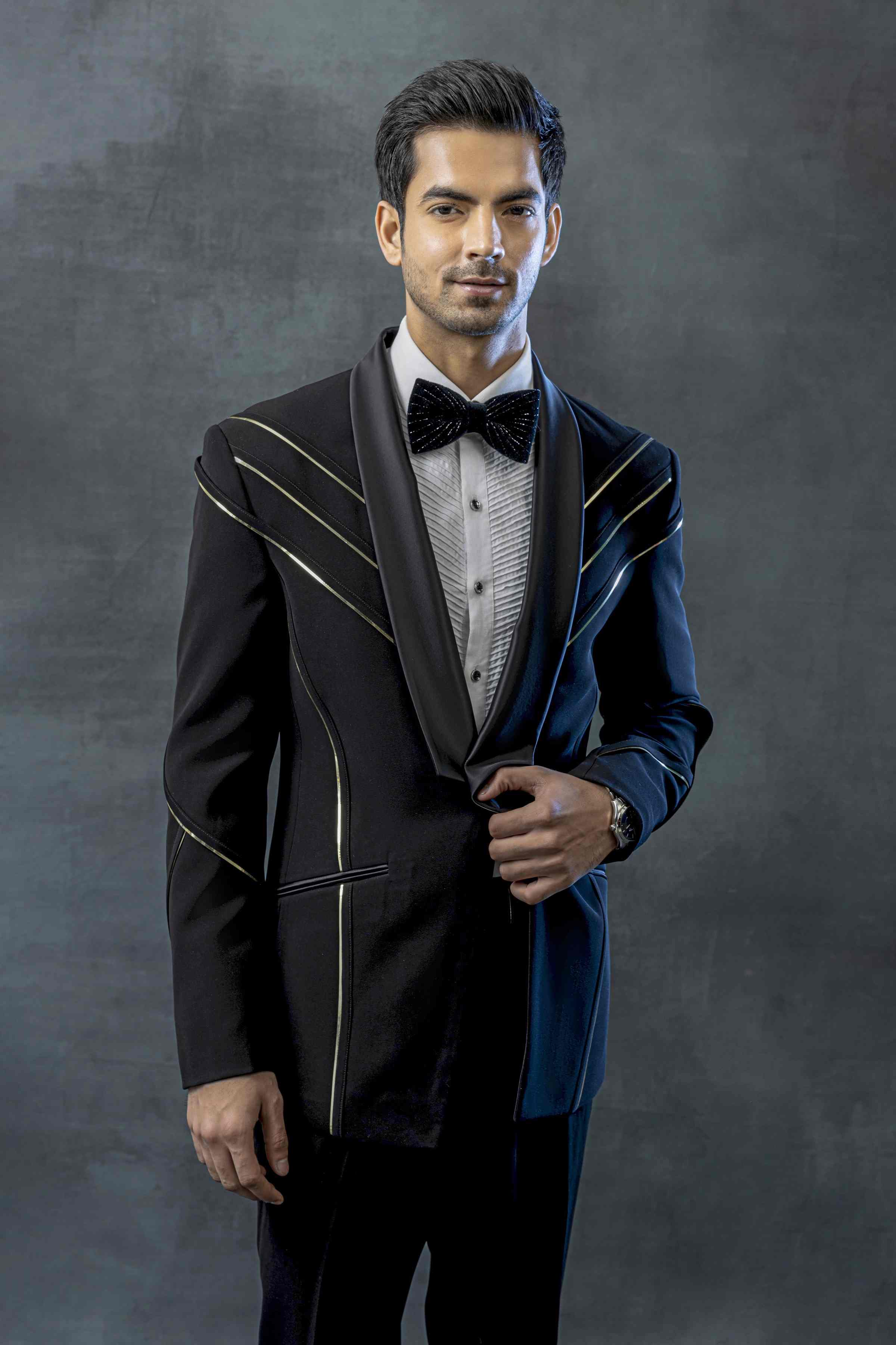Black Tuxedo With Golden Reel Detailing