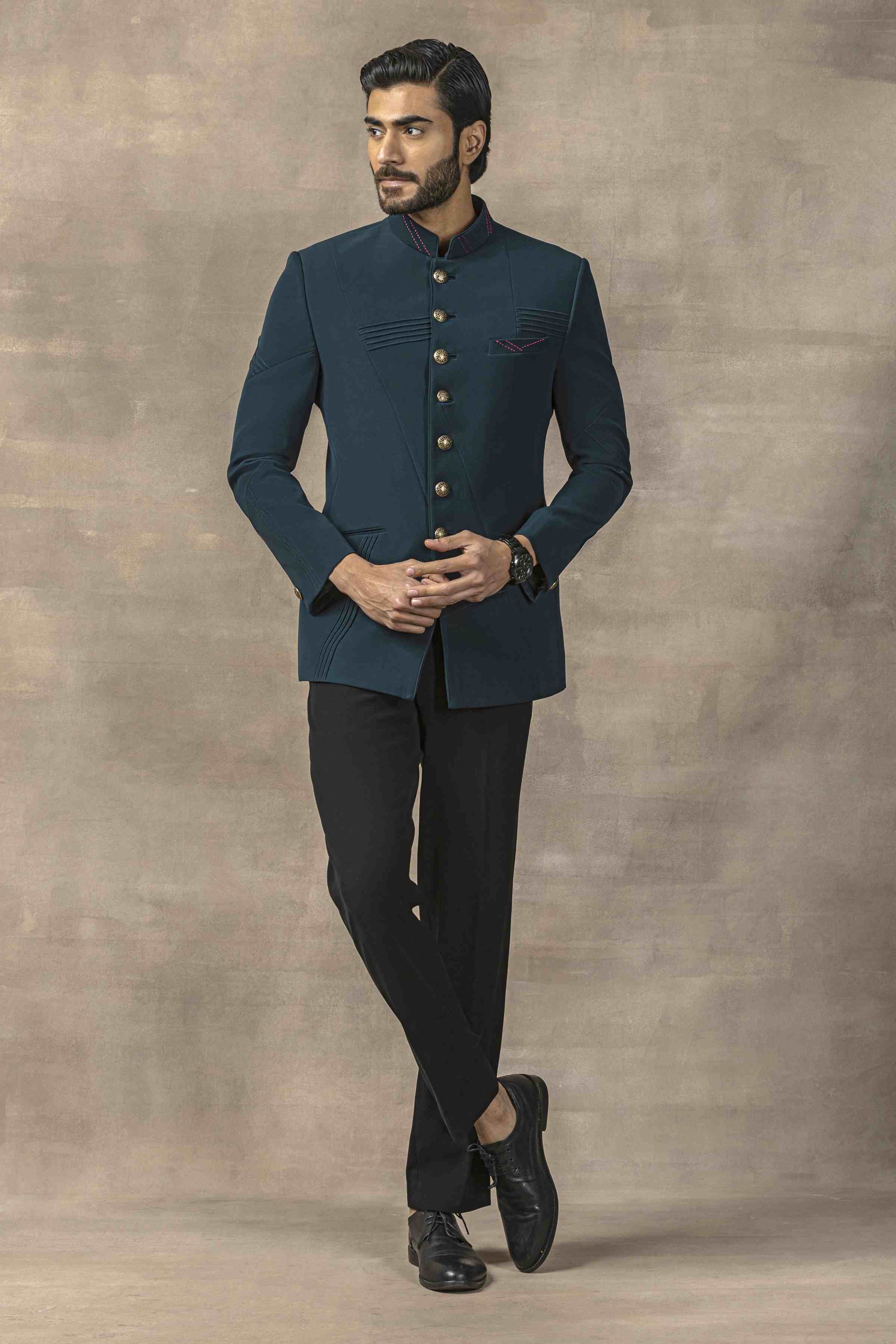 Teal Bandhgala Set