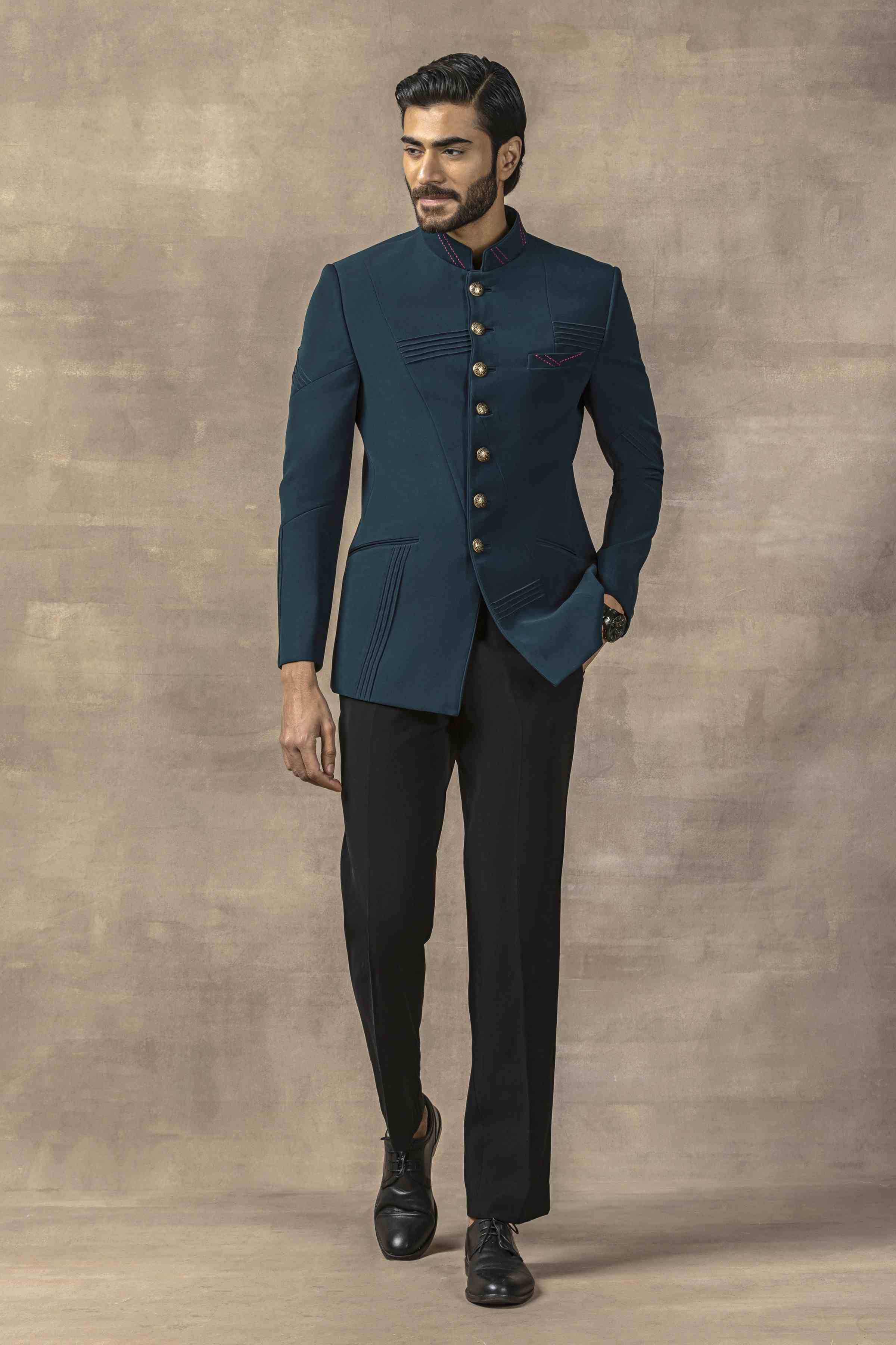 Teal Bandhgala Set
