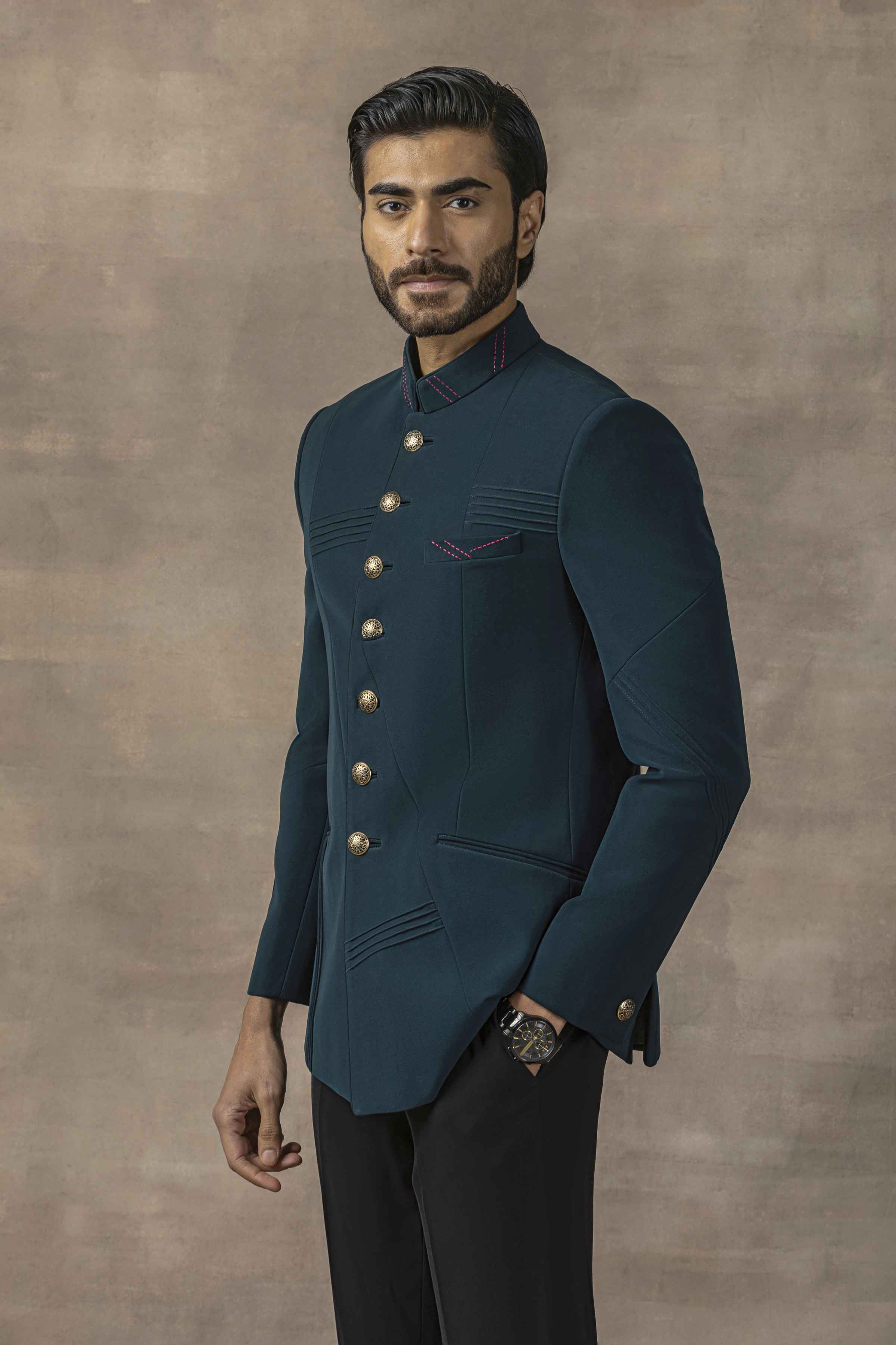 Teal Bandhgala Set