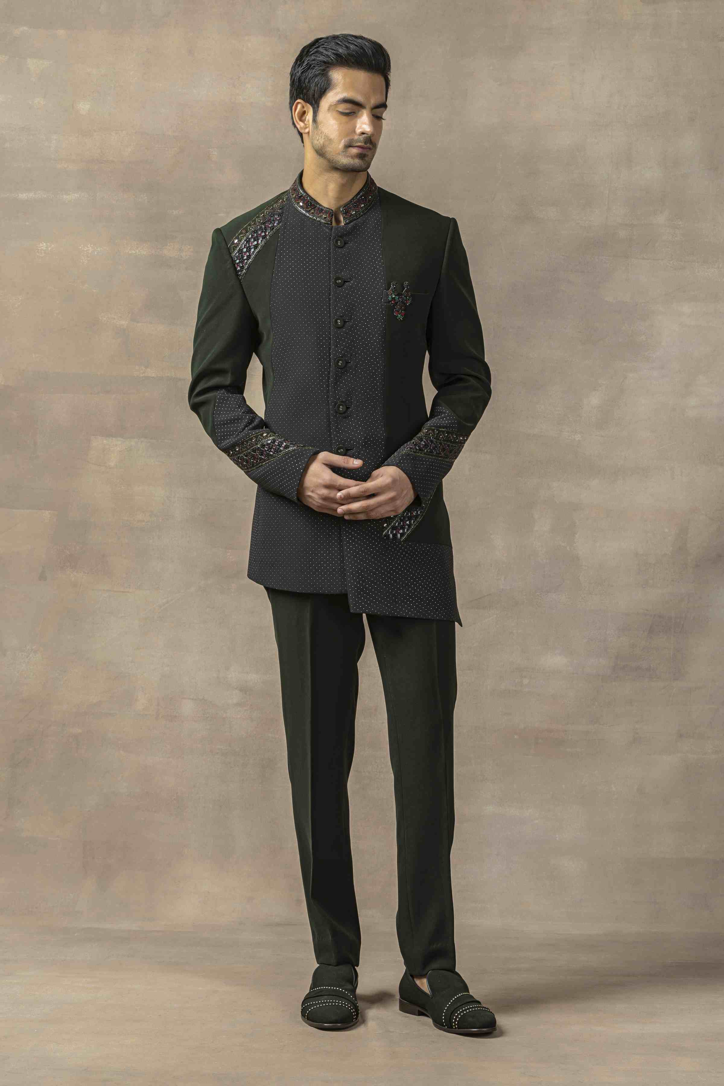 Forest Green Bandhgala With Pearl Work