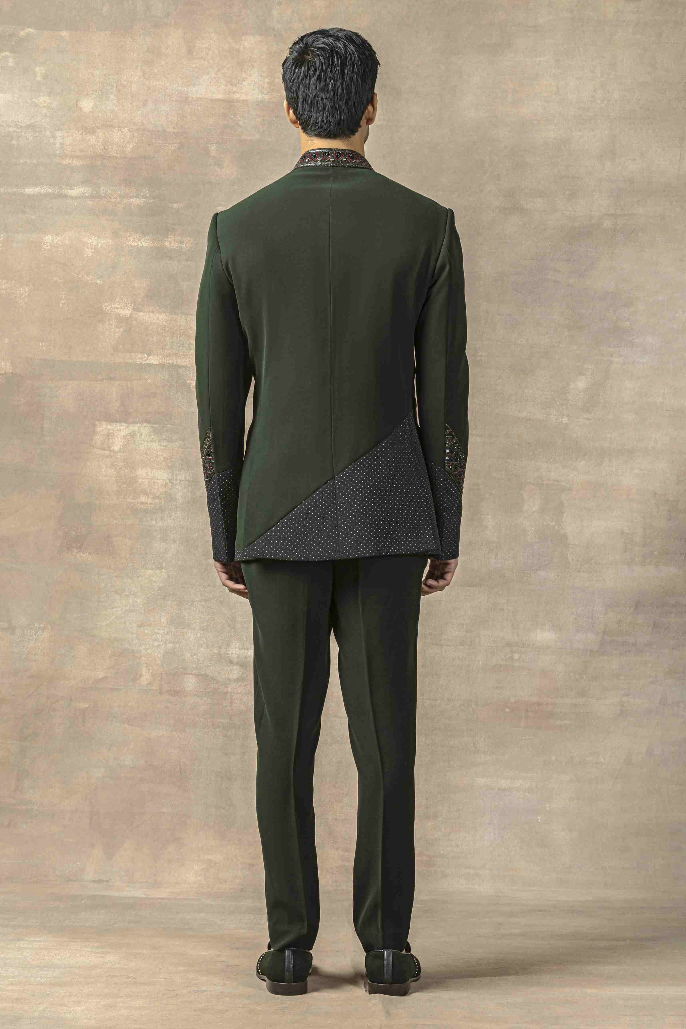 Forest Green Bandhgala With Pearl Work
