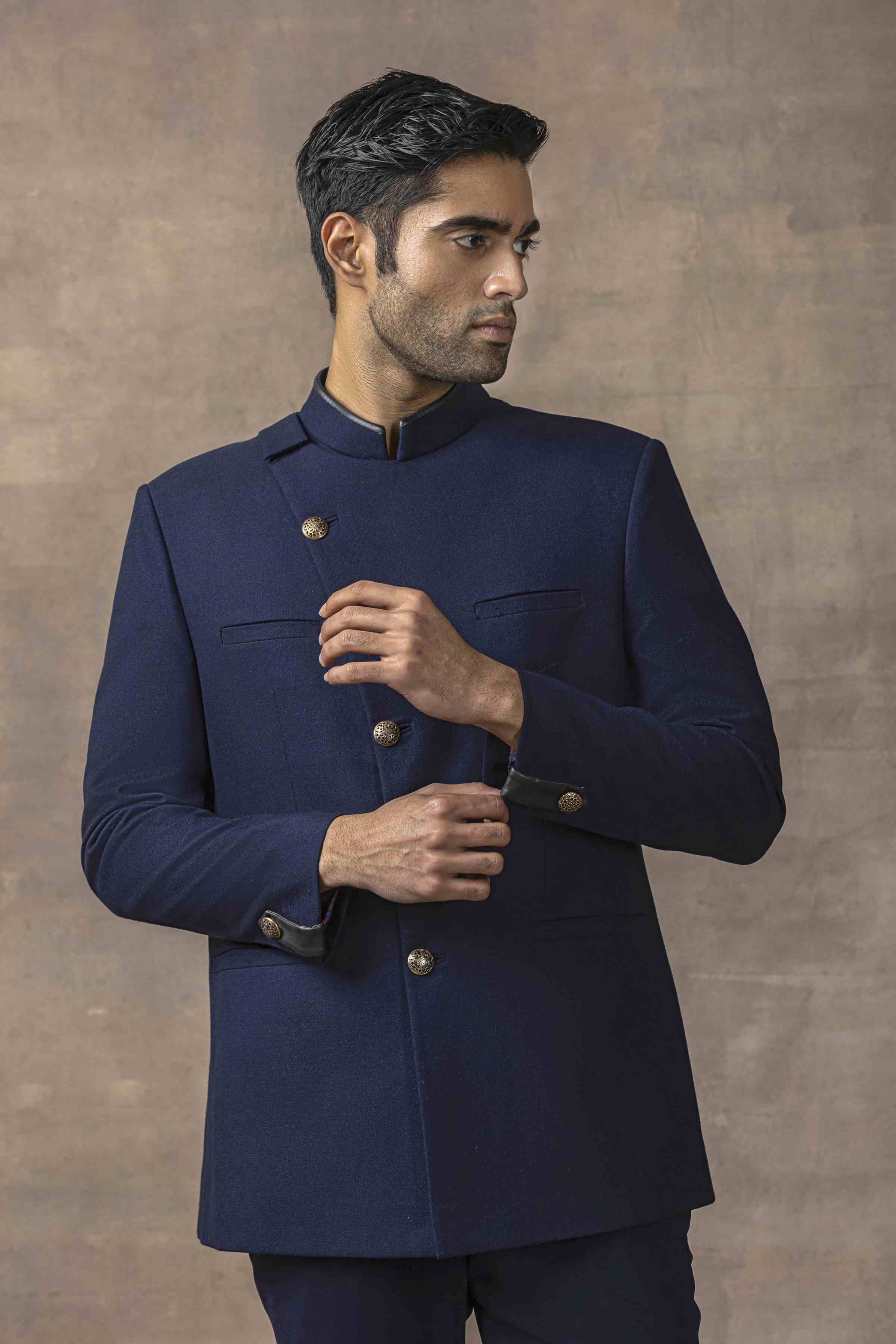 Navy Angarakha Style Bandhgala Set
