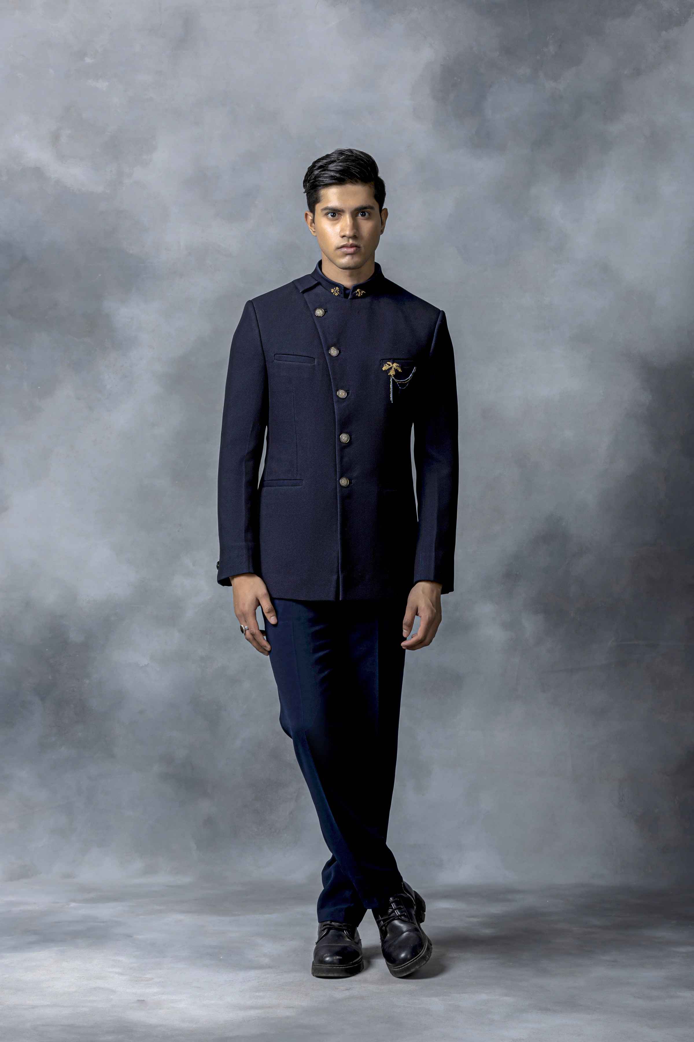 Navy Angrakha Bandhgala Set