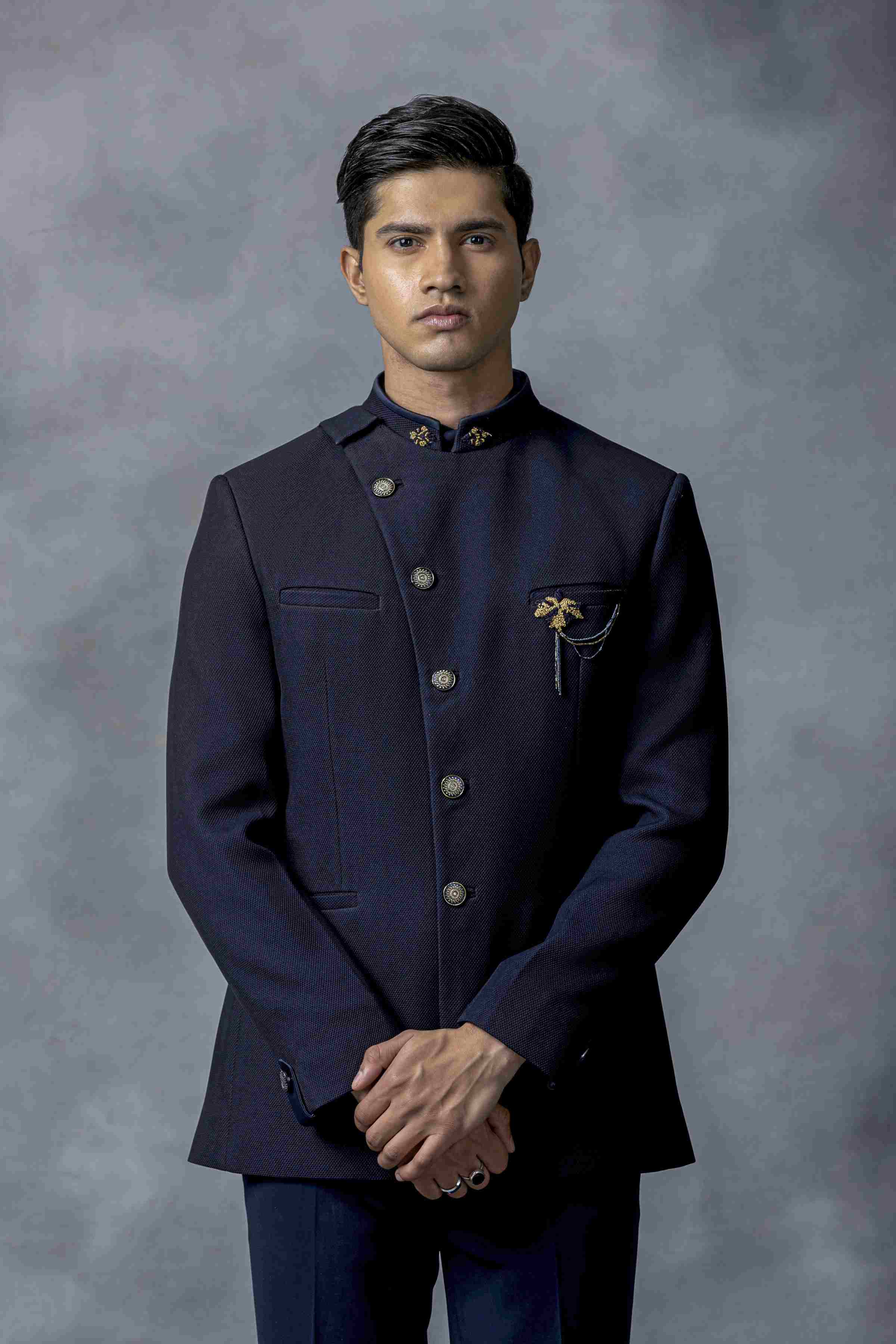 Navy Angrakha Bandhgala Set