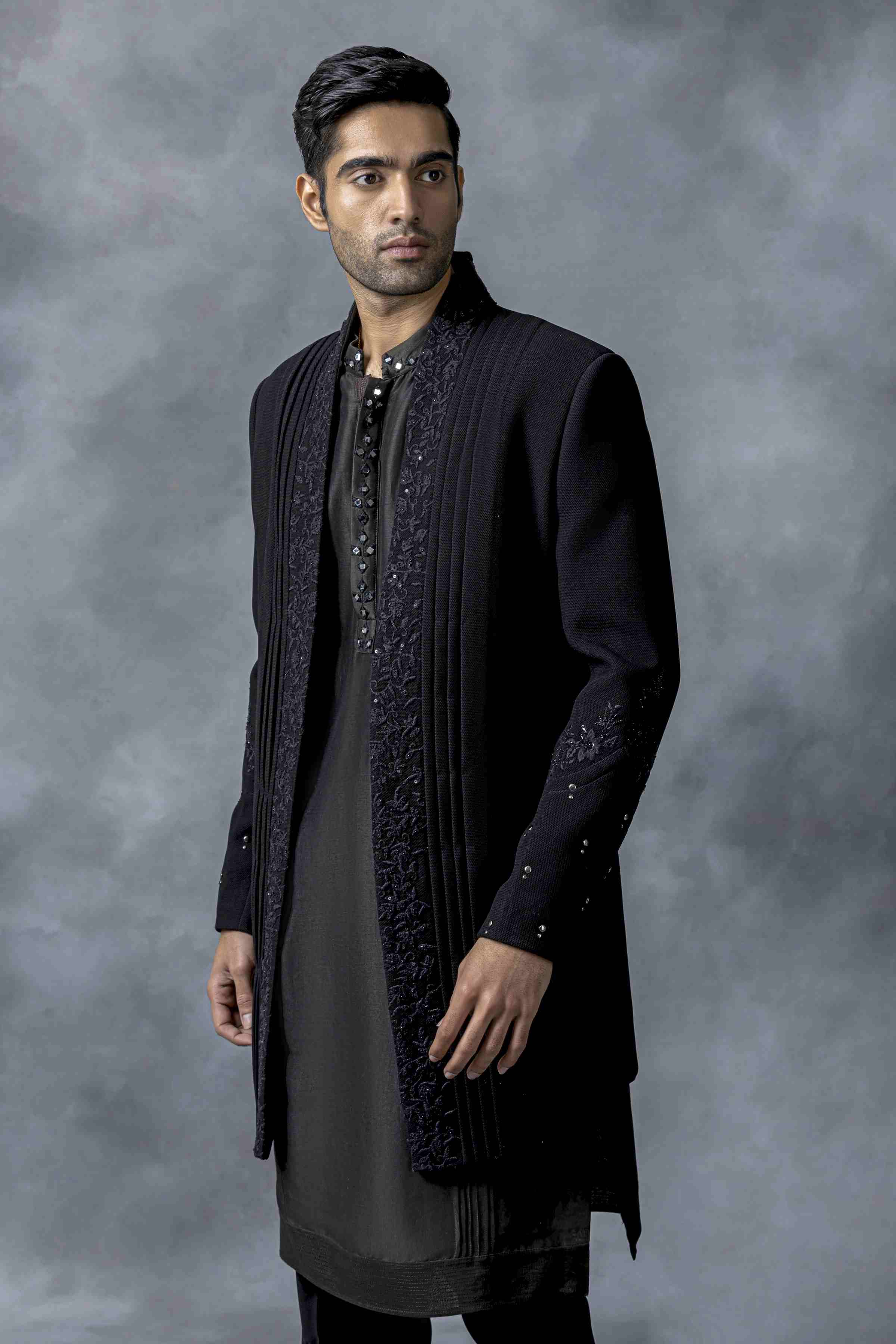 Black Open Indo-Western Set