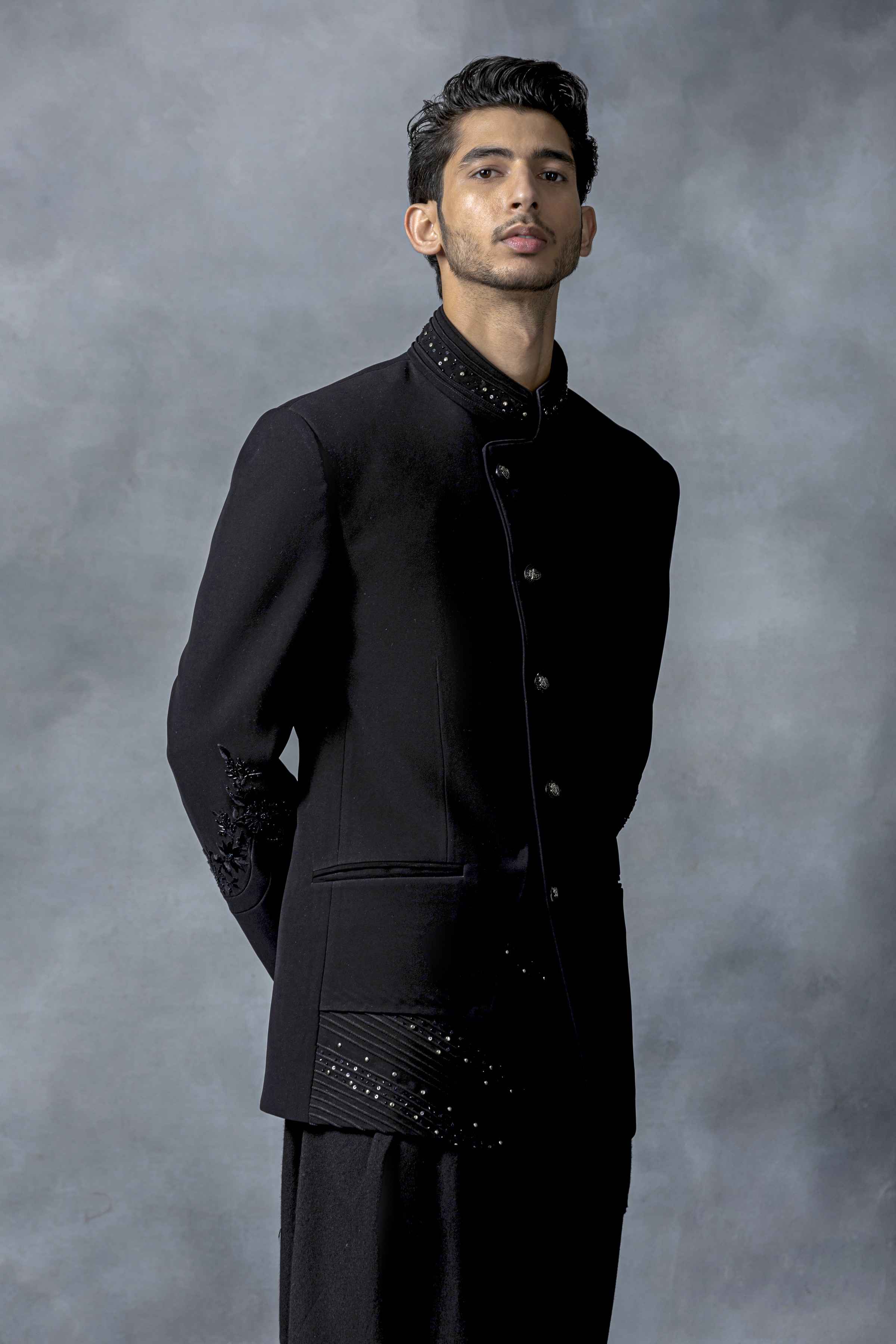 Black Bandhgala With Pintuck Panels