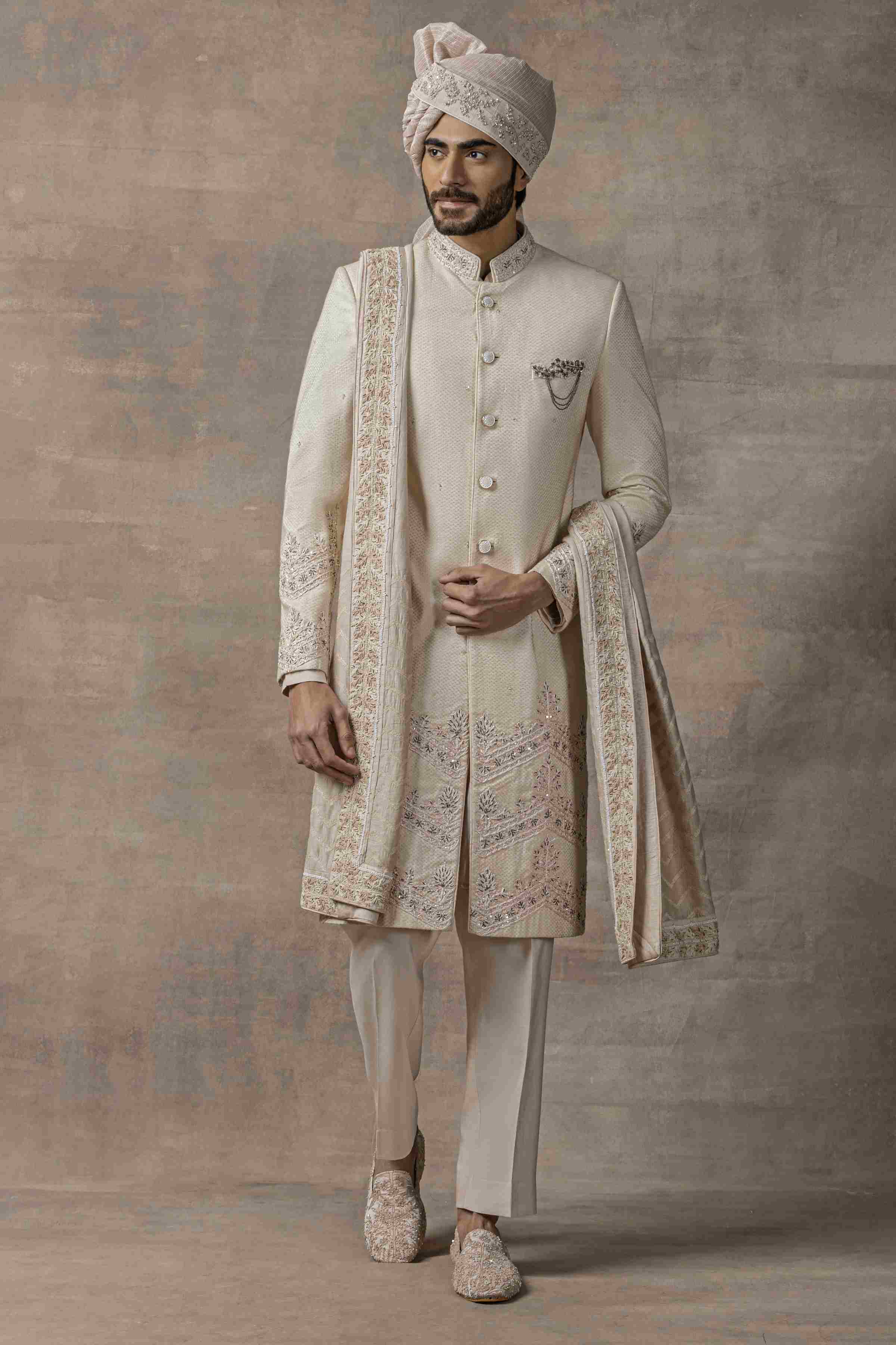 Peach Sherwani With Thread Work